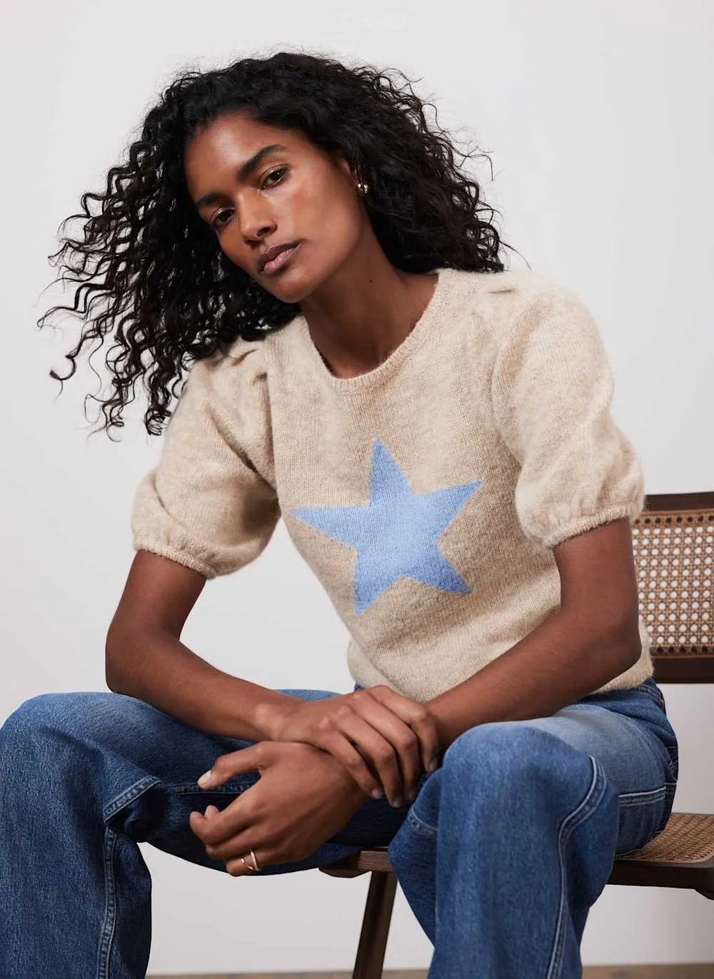 Neutral Wool Blend Star Knit Top sold by Mint Velvet product image thumbnail 4