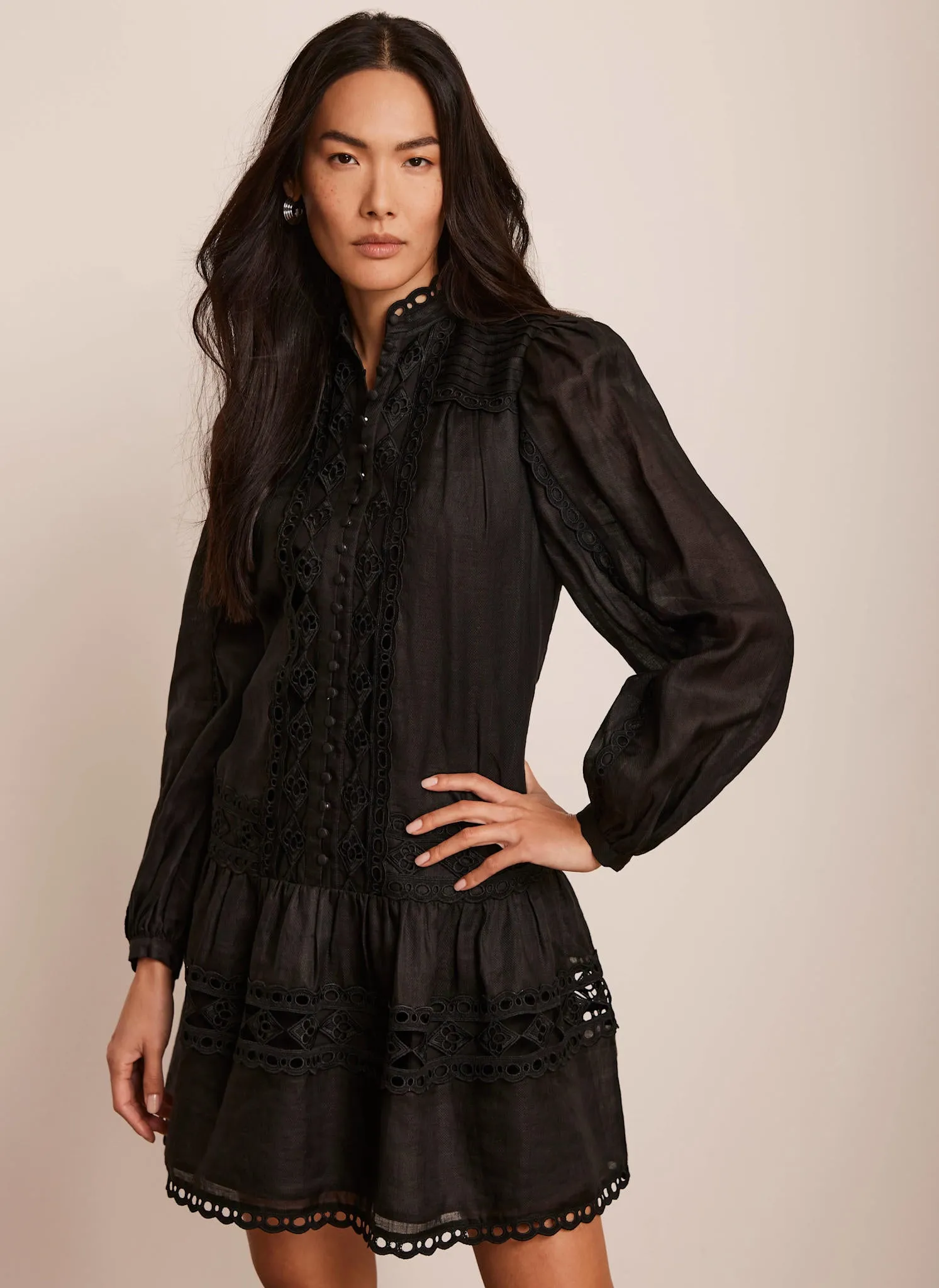 Black Lace Detail Mini Dress sold by Mint Velvet