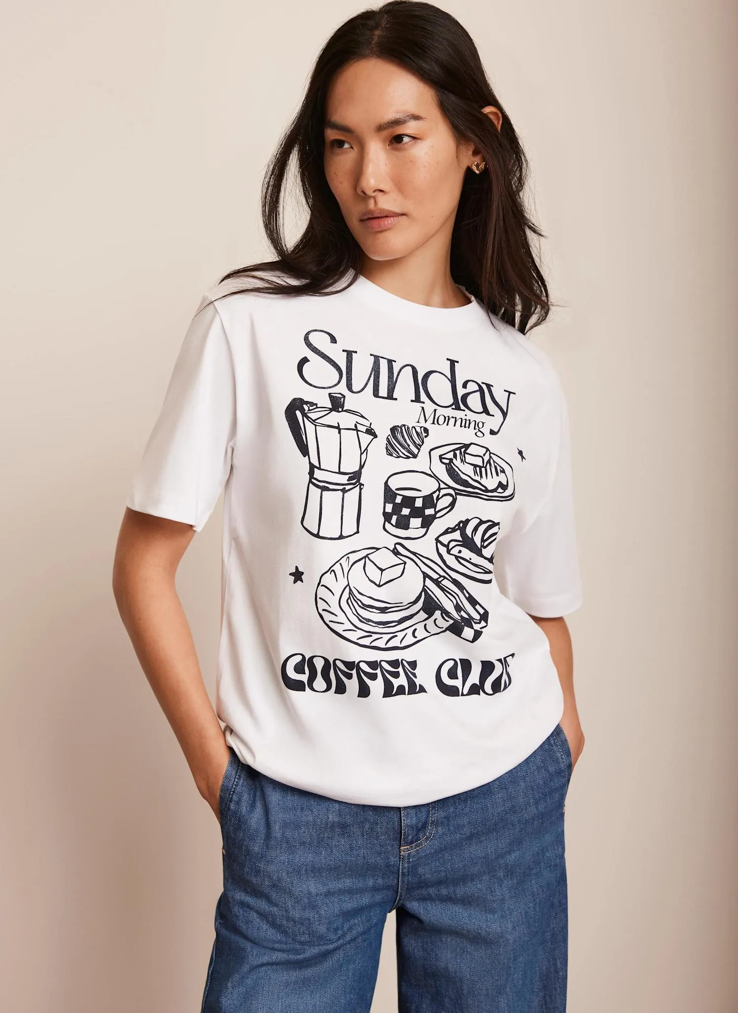 White Oversized Sunday Coffee Club T-Shirt sold by Mint Velvet product image thumbnail 2