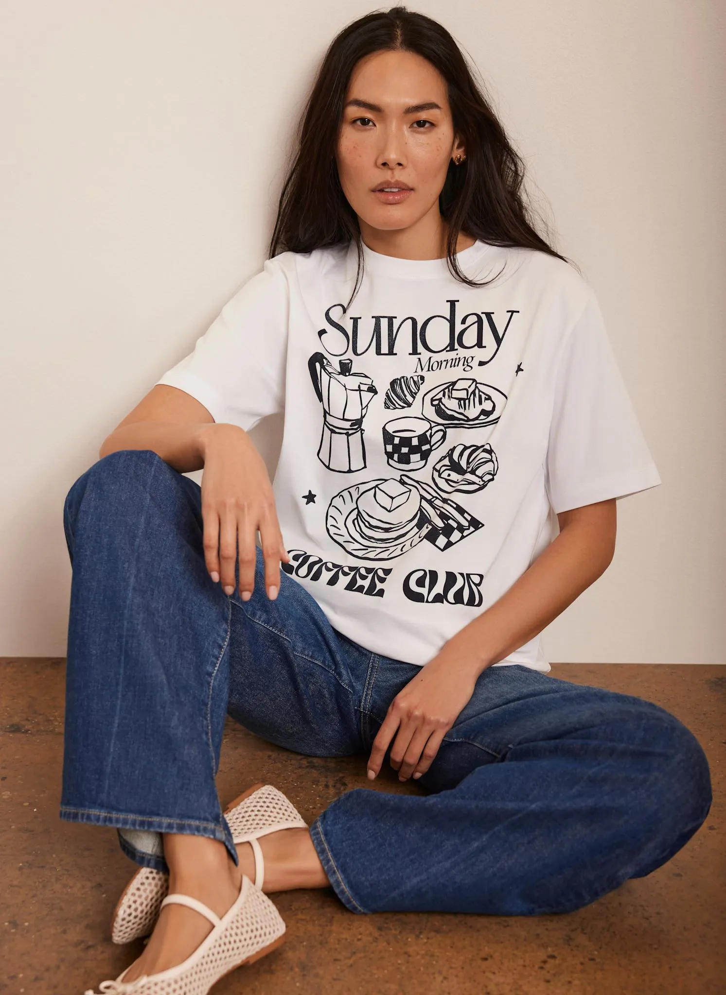 White Oversized Sunday Coffee Club T-Shirt sold by Mint Velvet product image thumbnail 5