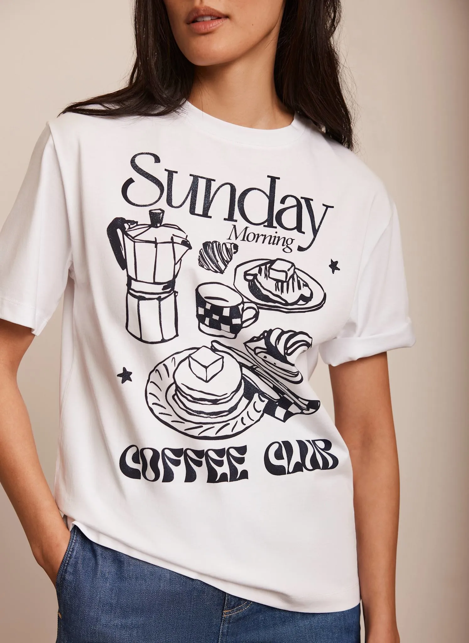 White Oversized Sunday Coffee Club T-Shirt sold by Mint Velvet product image thumbnail 3