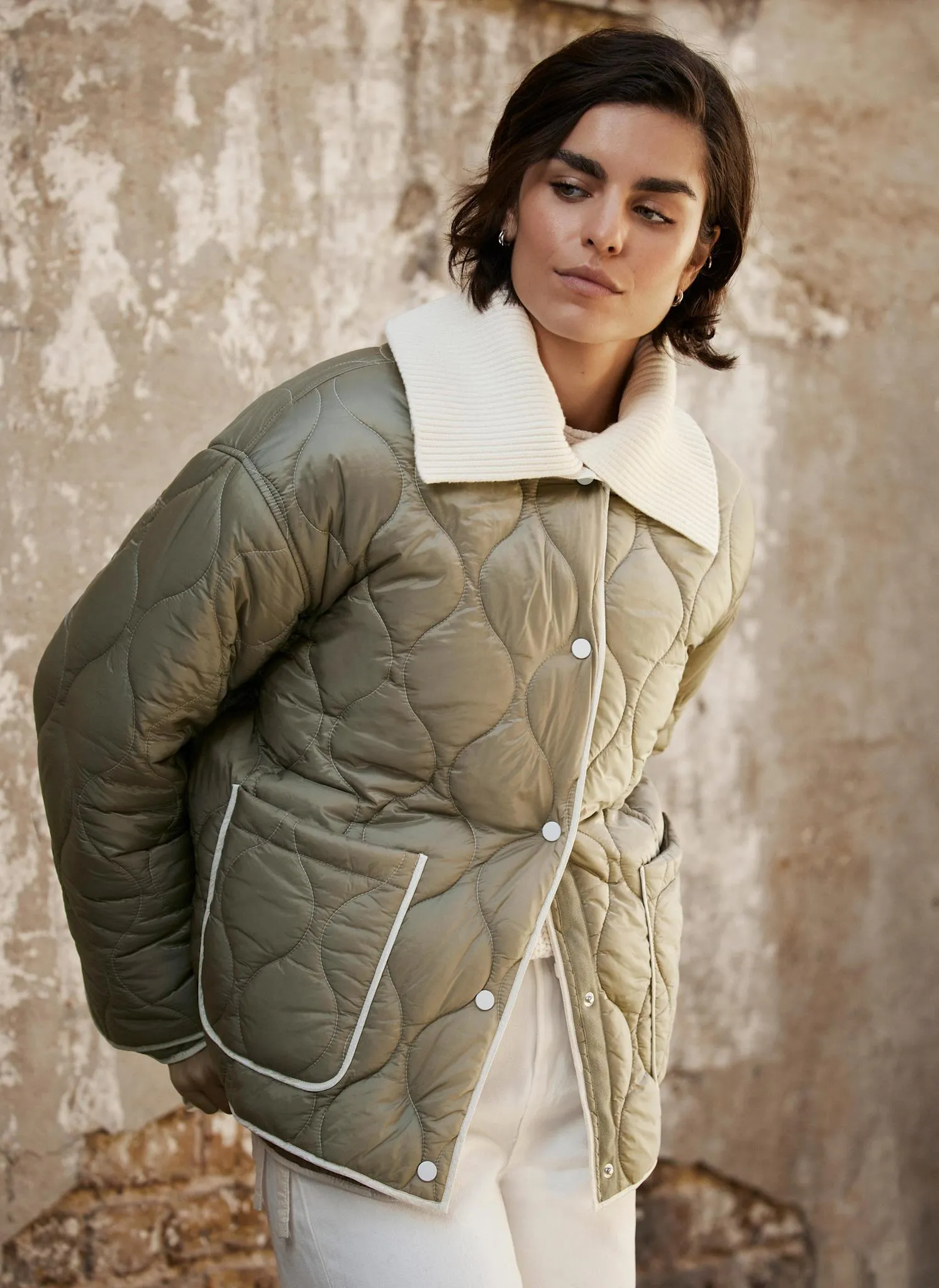 Khaki Quilted Padded Jacket sold by Mint Velvet product image thumbnail 4