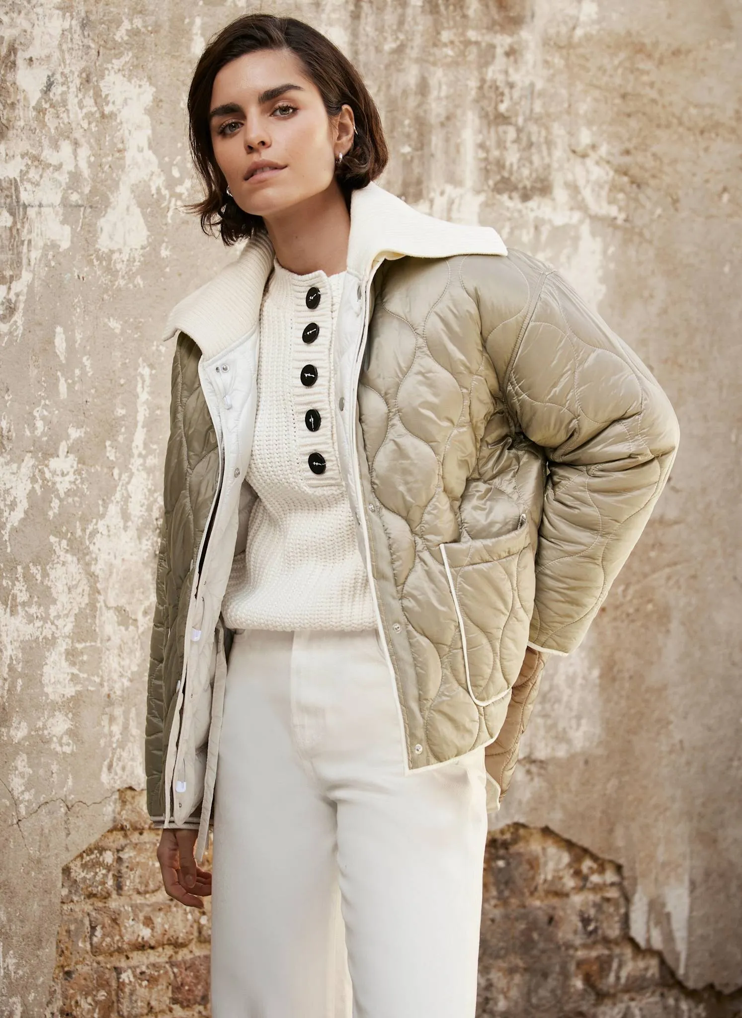 Khaki Quilted Padded Jacket sold by Mint Velvet product image thumbnail 2