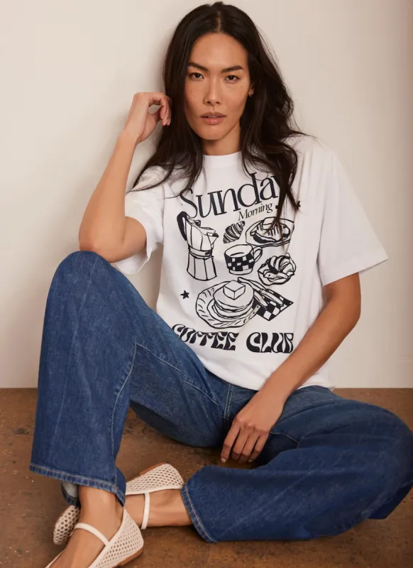 White Relaxed Sunday Coffee Club T-Shirt made by Mint Velvet