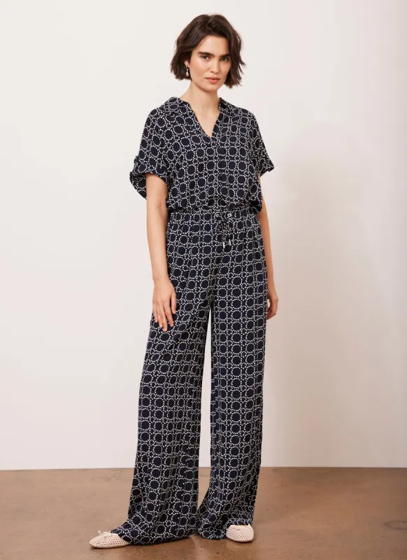 Navy Geometric Printed Wide Leg Trousers sold by Mint Velvet