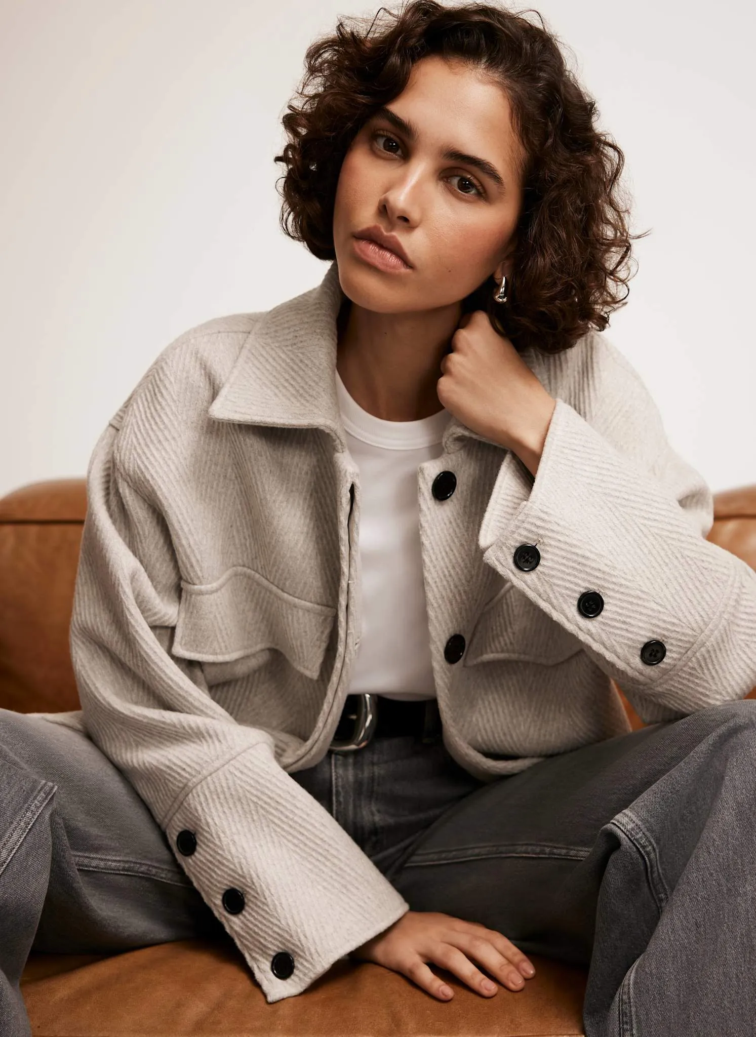 Grey Herringbone Textured Jacket sold by Mint Velvet product image thumbnail 2
