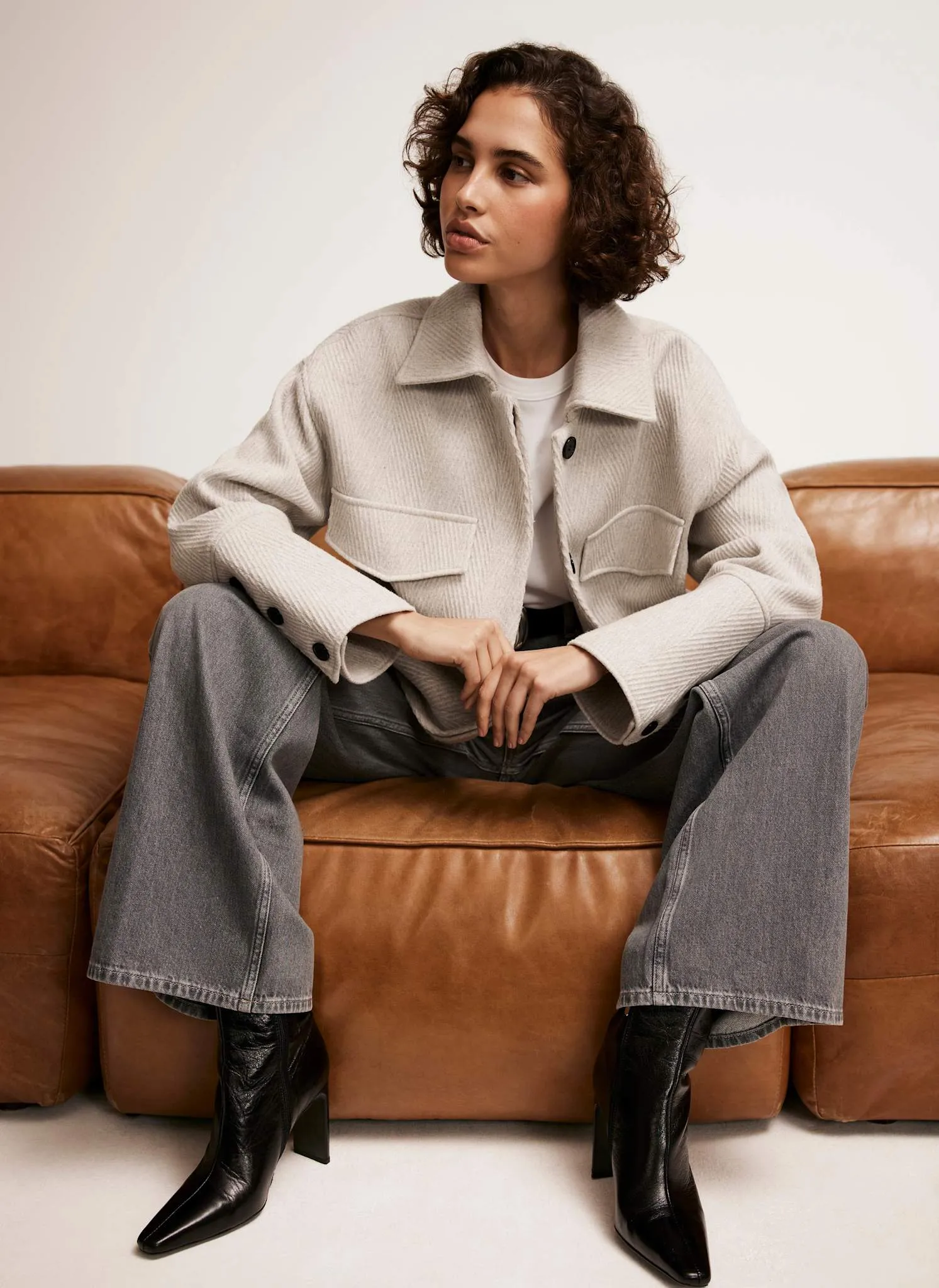 Grey Herringbone Textured Jacket sold by Mint Velvet product image thumbnail 5