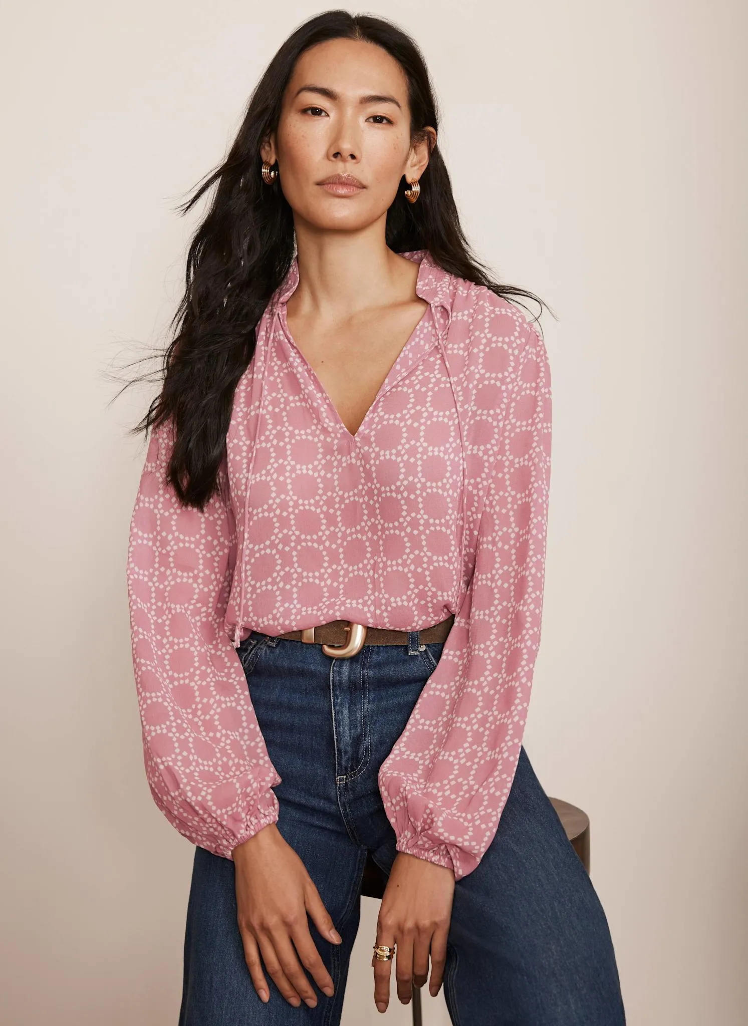 Pink Geometric Print Blouse sold by Mint Velvet product image thumbnail 2