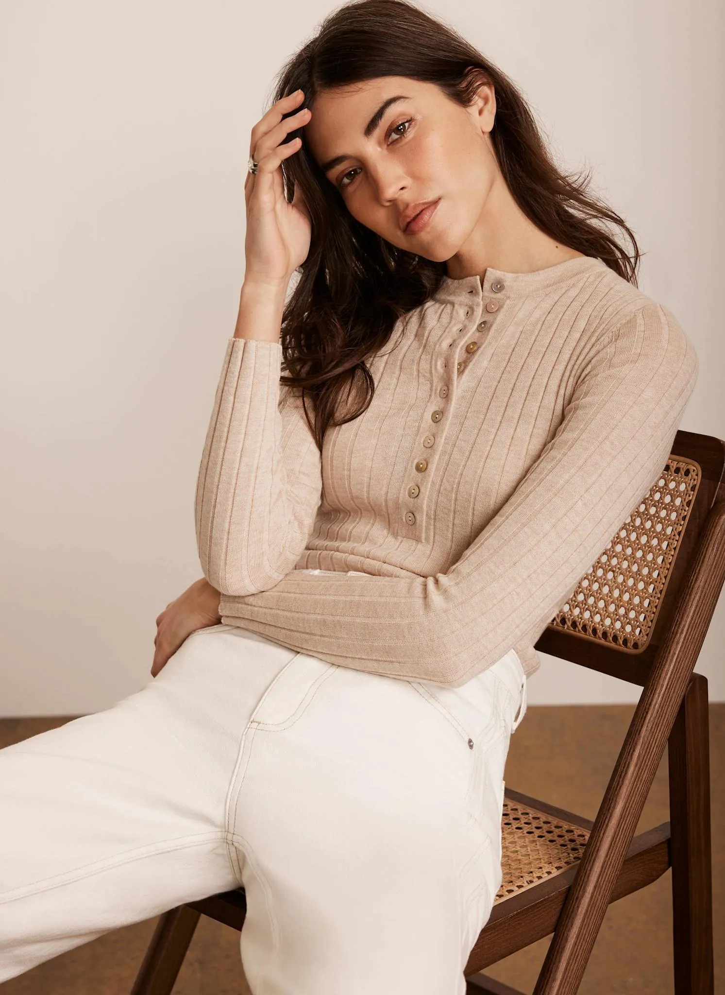 Neutral Ribbed Henley Knit Top sold by Mint Velvet product image thumbnail 2