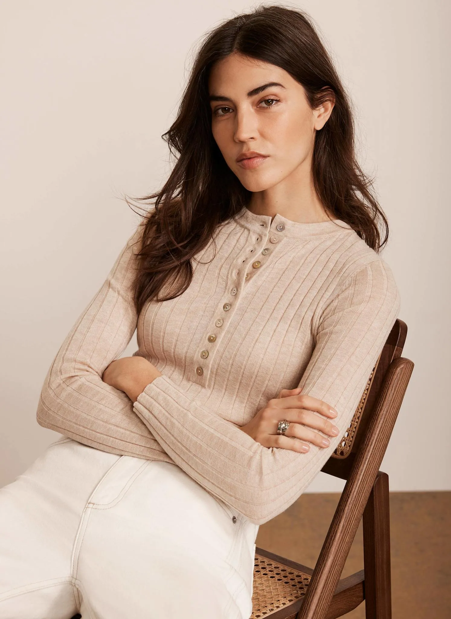 Neutral Ribbed Henley Knit Top sold by Mint Velvet product image thumbnail 5
