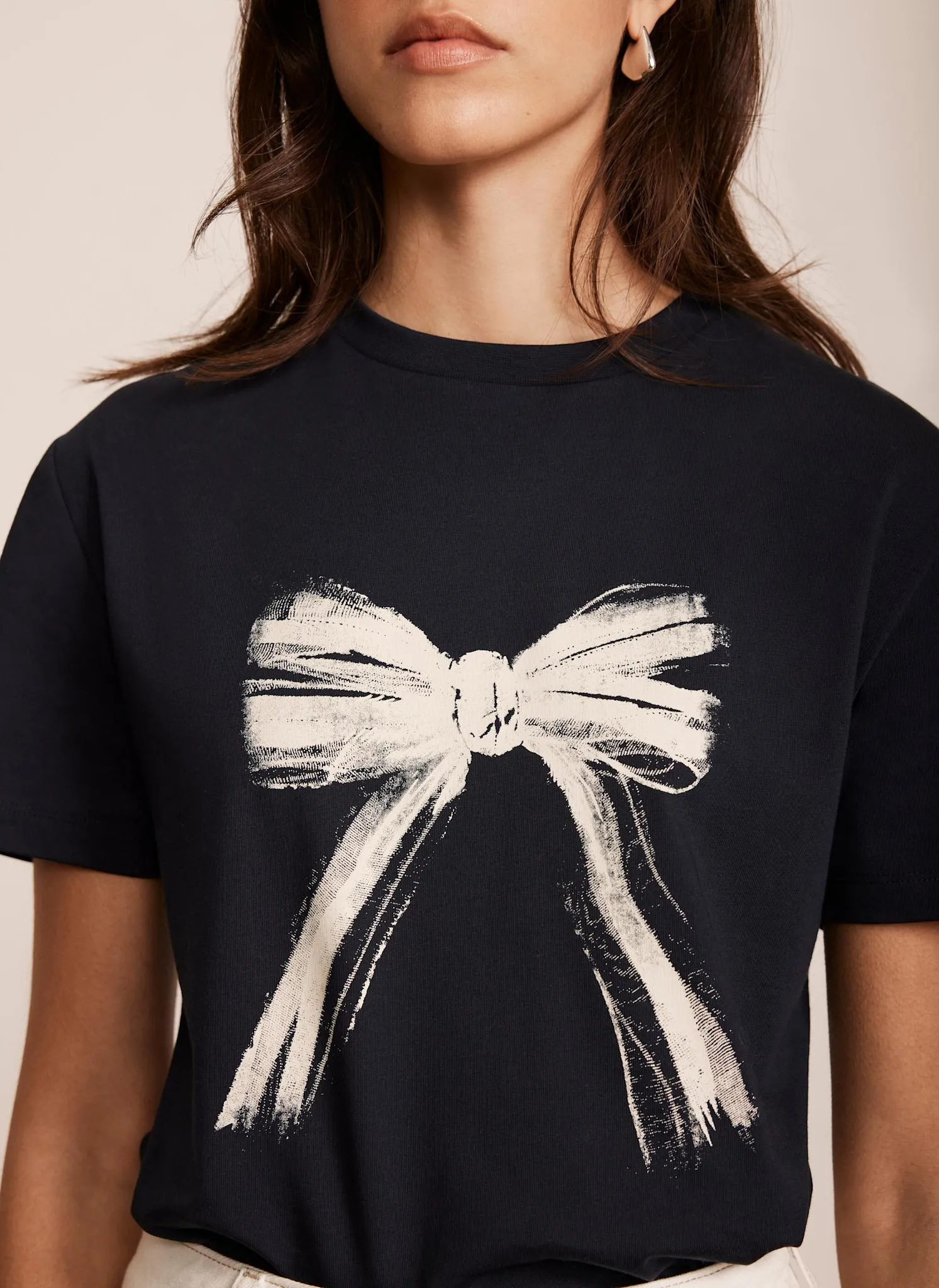 Navy Graphic Bow Cotton T-Shirt sold by Mint Velvet product image thumbnail 4