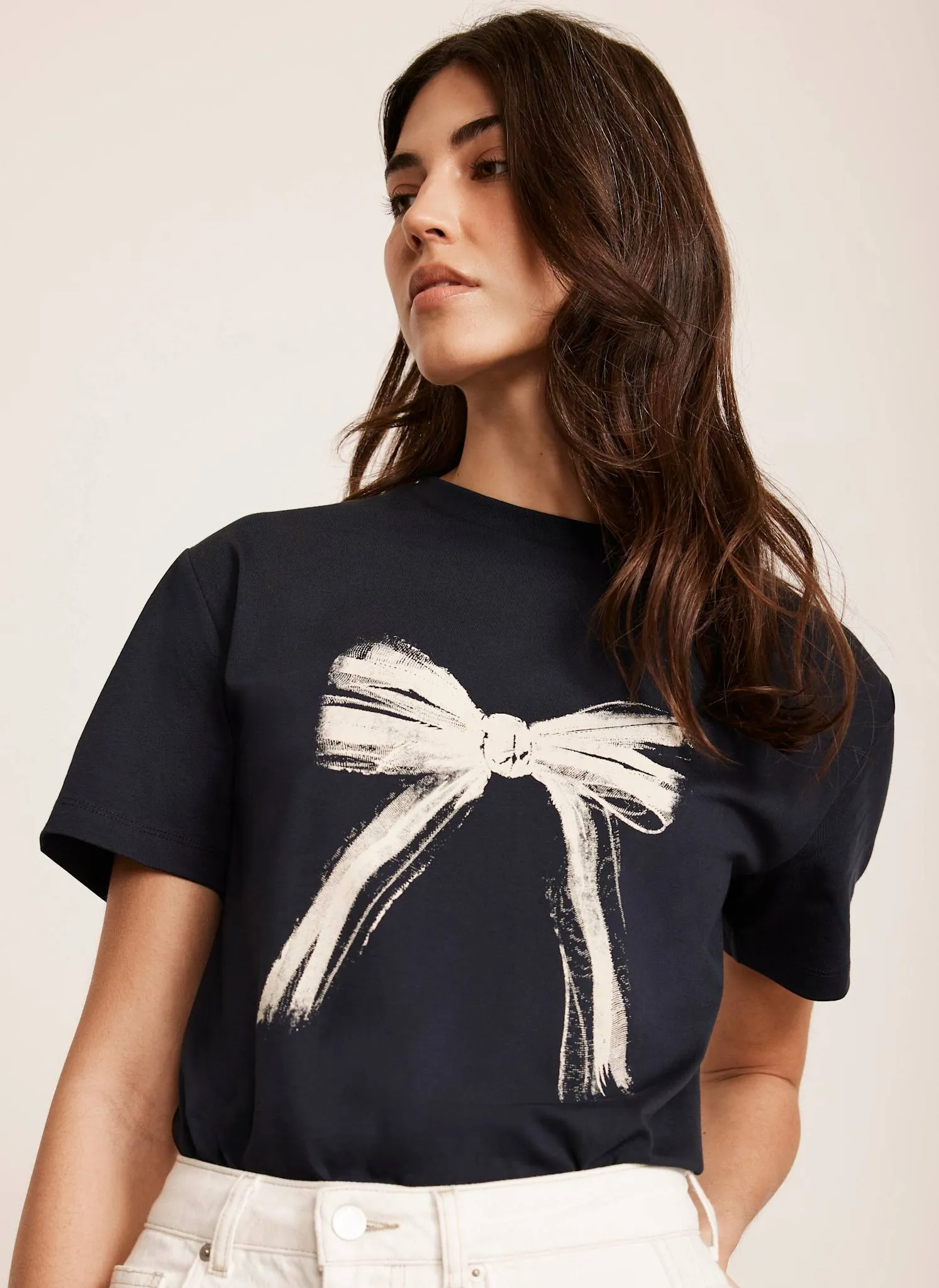 Navy Graphic Bow Cotton T-Shirt sold by Mint Velvet product image thumbnail 2