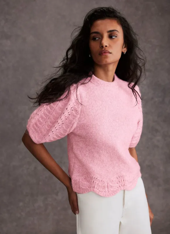 Pink Stitch Sleeve Knit Top sold by Mint Velvet