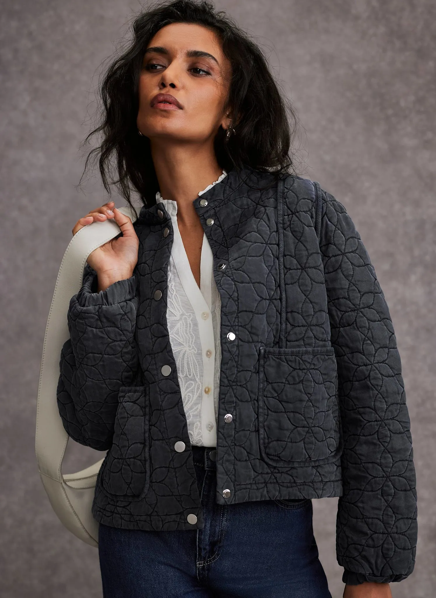 Navy Washed Quilted Jacket sold by Mint Velvet product image thumbnail 3