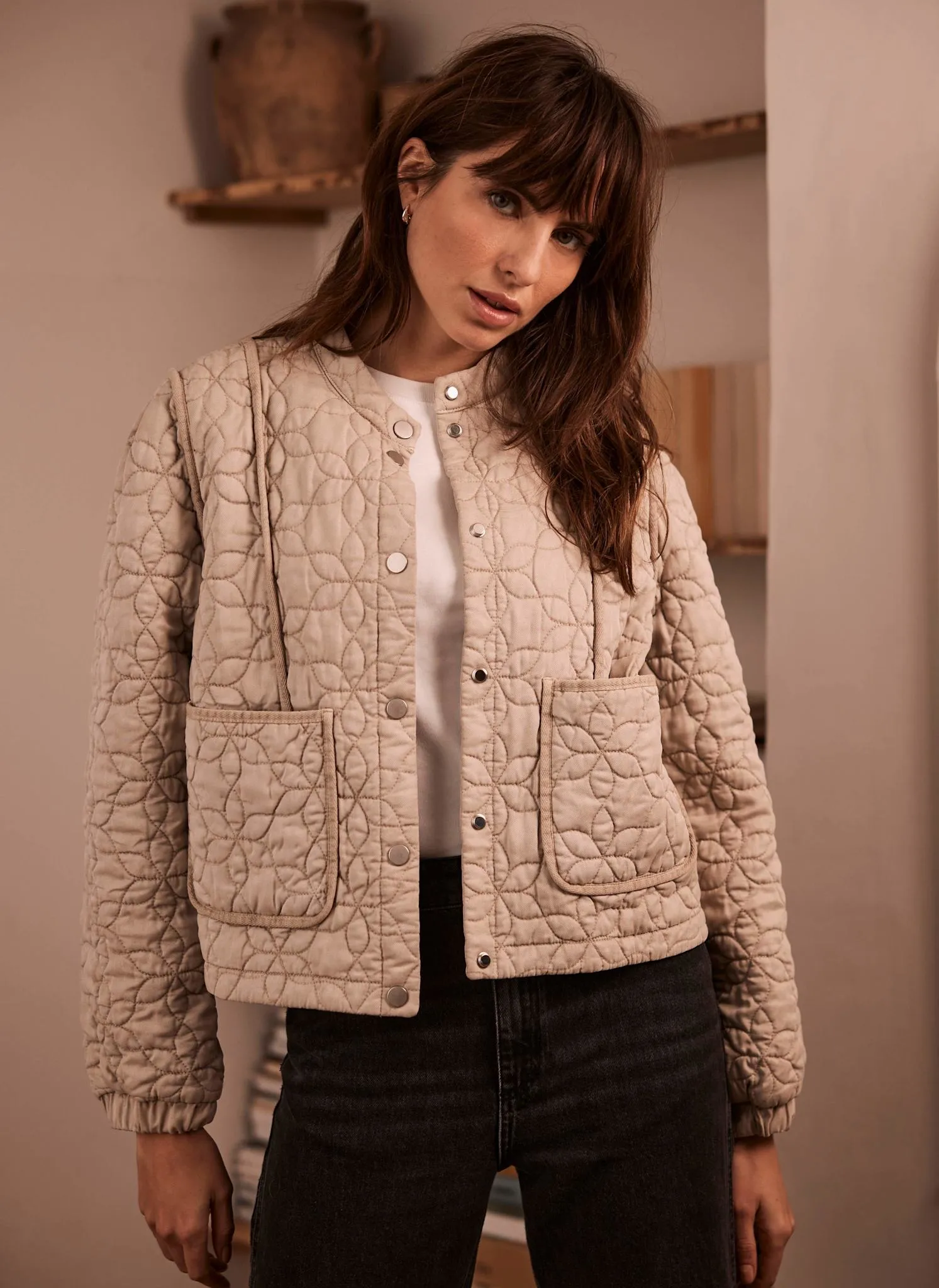 Beige Washed Quilted Jacket sold by Mint Velvet