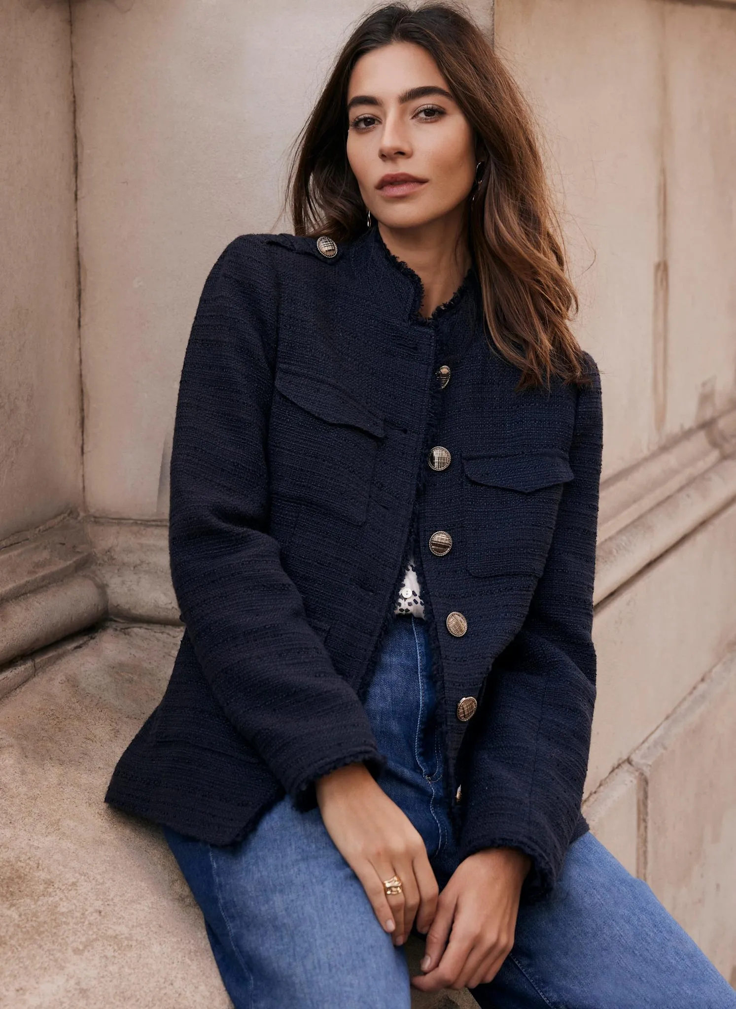 Navy Boucle Military Jacket sold by Mint Velvet