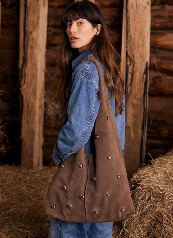 Brown Studded Suede Shoulder Bag sold by Mint Velvet