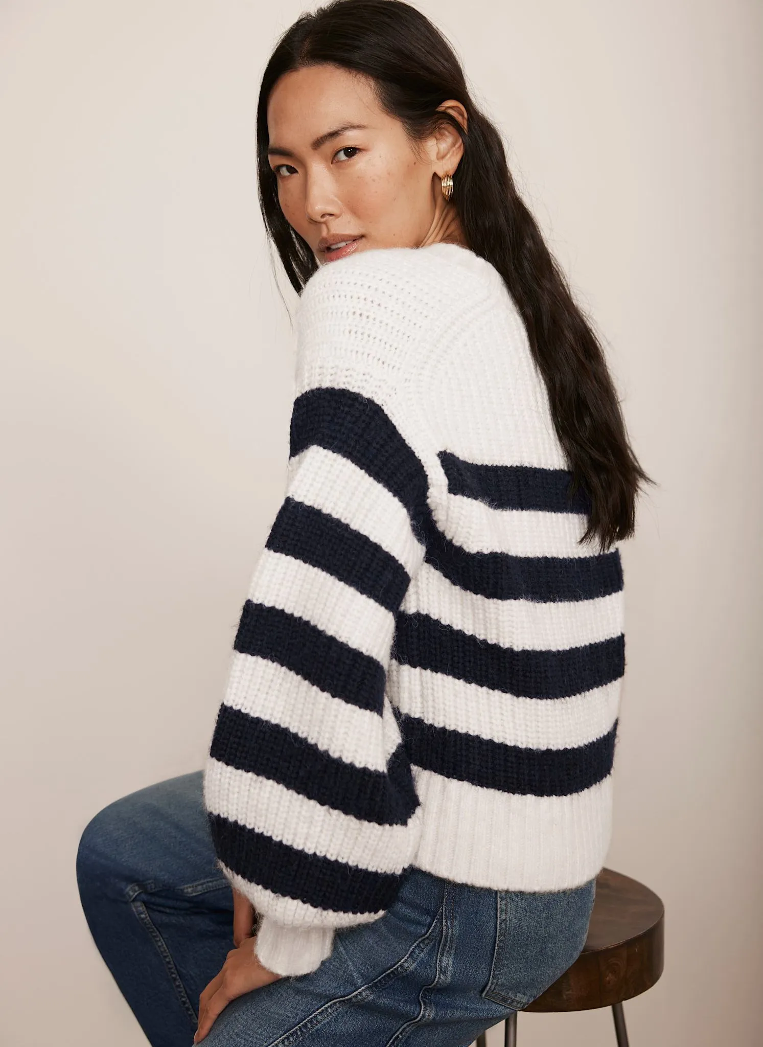 Navy Stripe V Neck Cardigan sold by Mint Velvet product image thumbnail 4