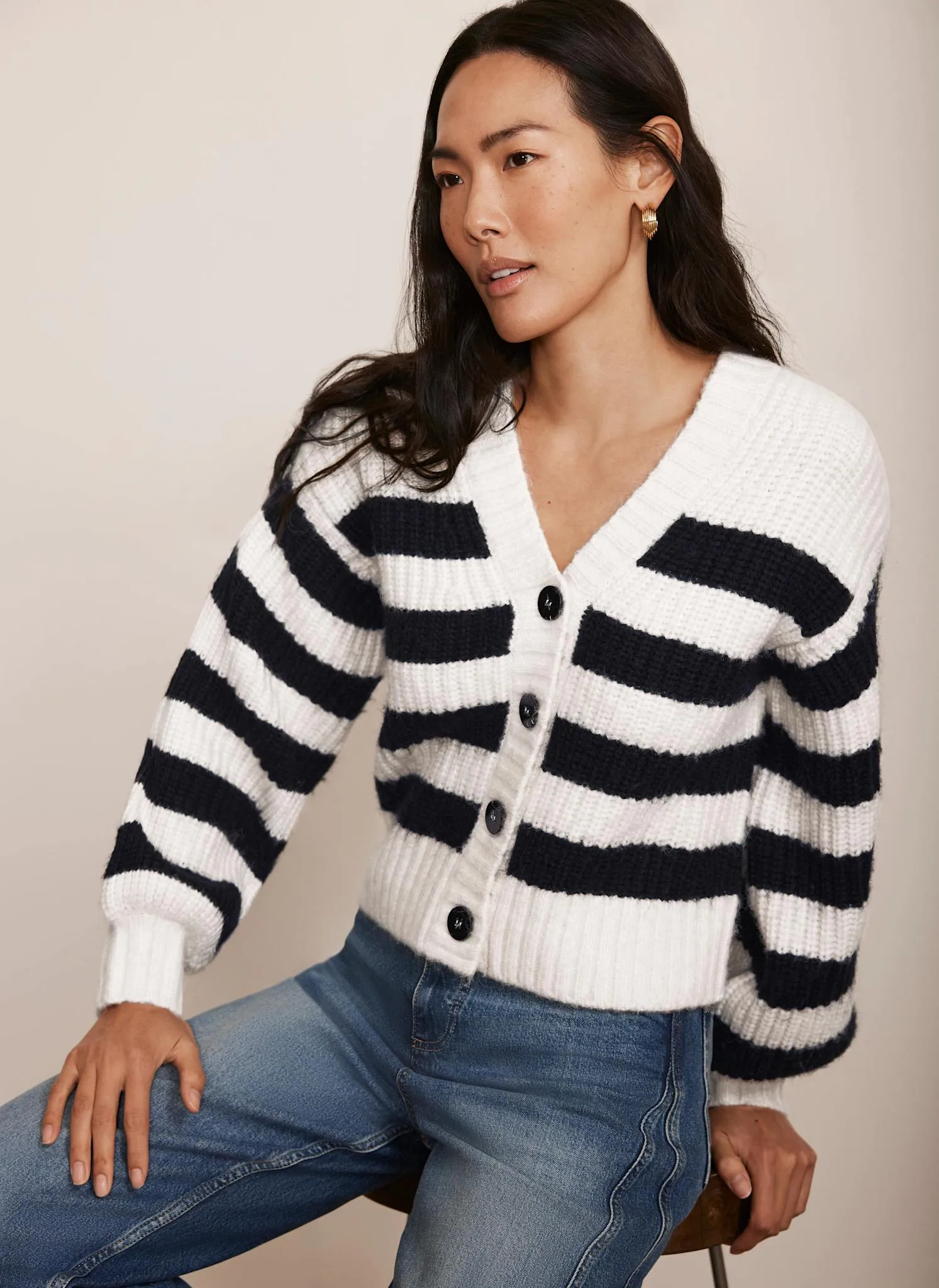 Navy Stripe V Neck Cardigan sold by Mint Velvet product image thumbnail 5