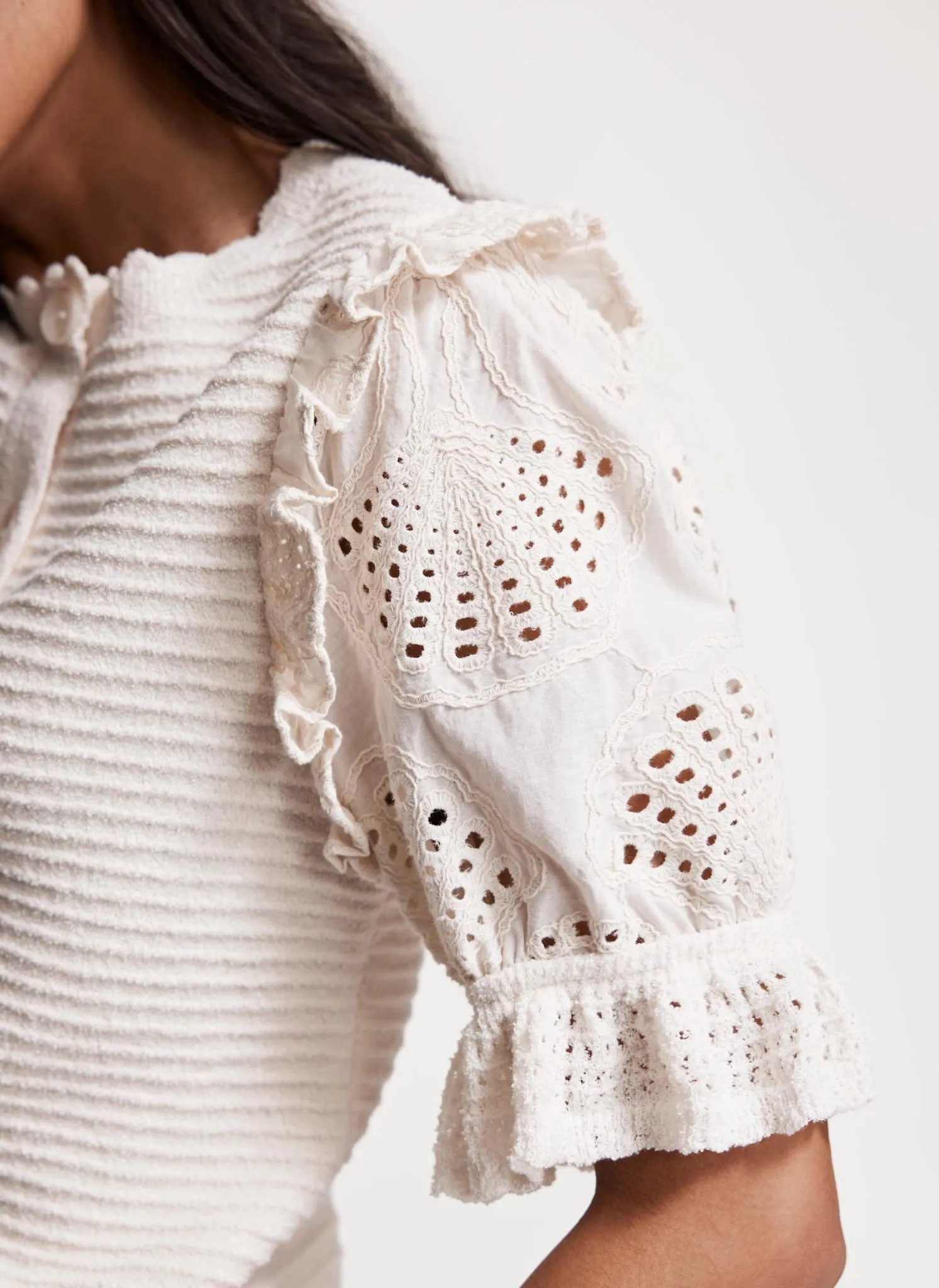 Cream Broderie Sleeve Cardigan sold by Mint Velvet product image thumbnail 3