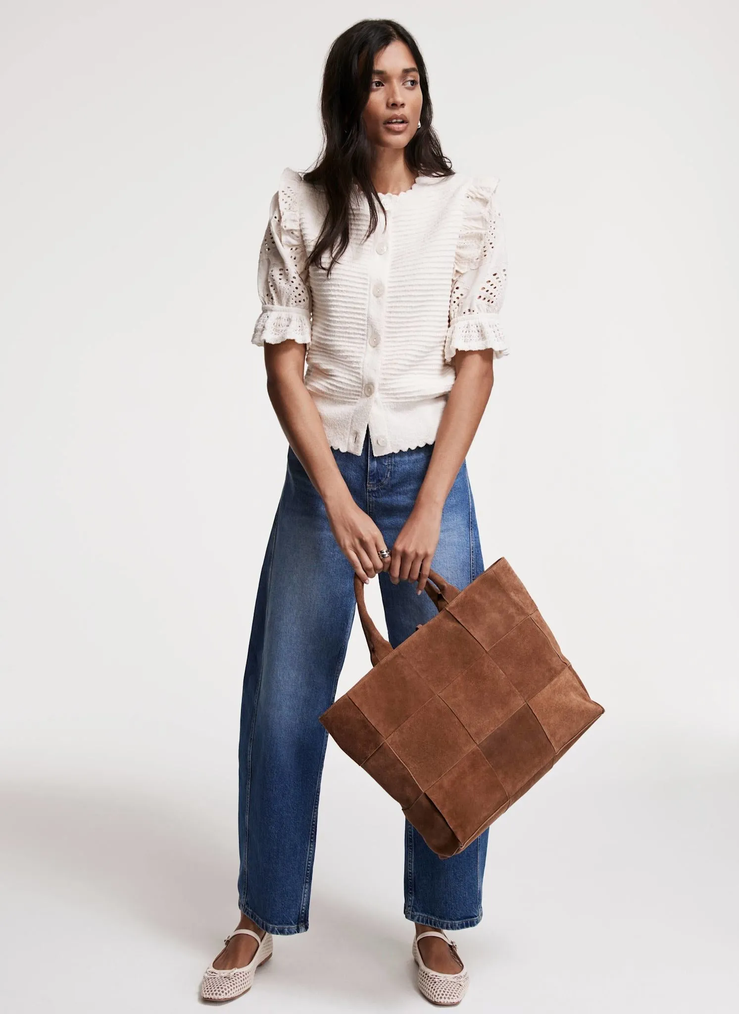 Cream Broderie Sleeve Cardigan sold by Mint Velvet