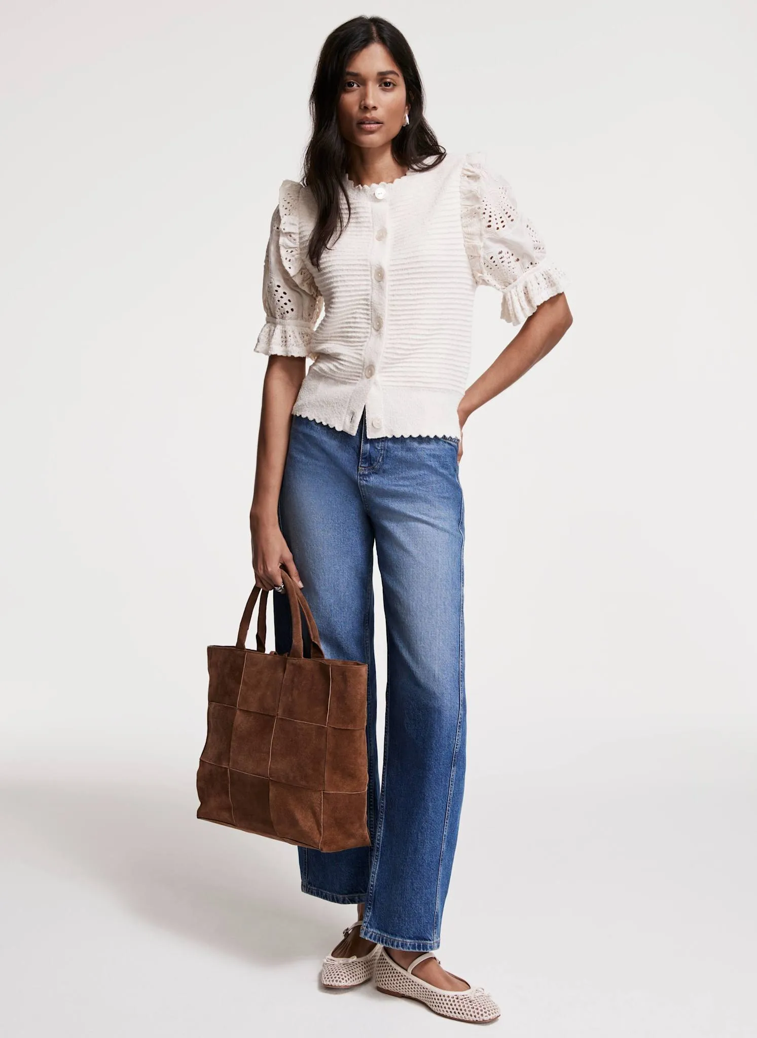 Cream Broderie Sleeve Cardigan sold by Mint Velvet product image thumbnail 4