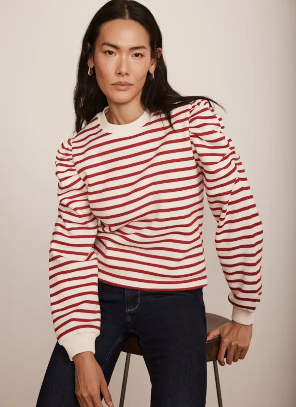 Red Striped Ruched Shoulder Sweatshirt sold by Mint Velvet