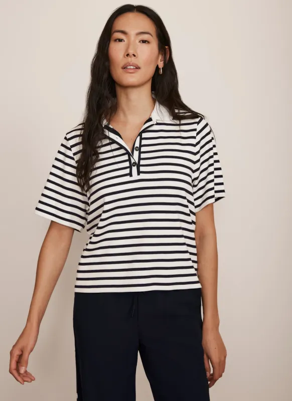 Neutral Striped Polo Top sold by Mint Velvet