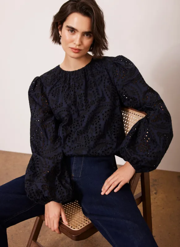 Navy Broderie Cropped Top sold by Mint Velvet