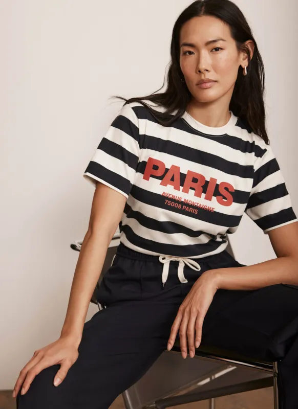 Neutral Striped Paris Slogan T-Shirt sold by Mint Velvet