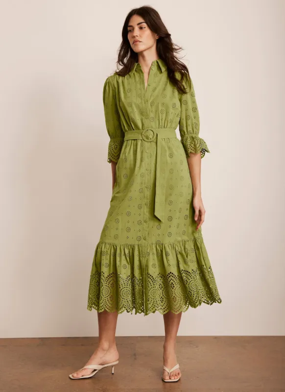 Green Broderie Midi Dress sold by Mint Velvet