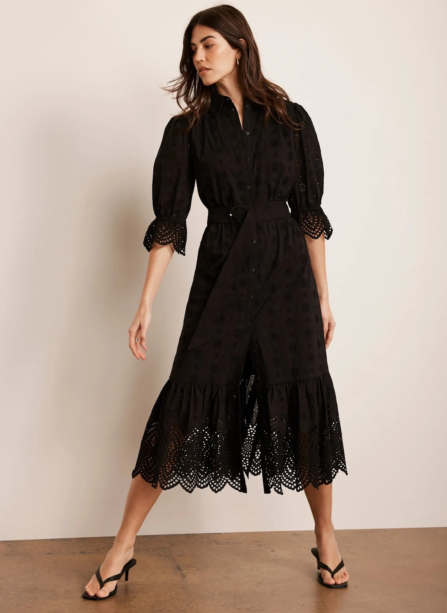 Black Broderie Midi Dress sold by Mint Velvet