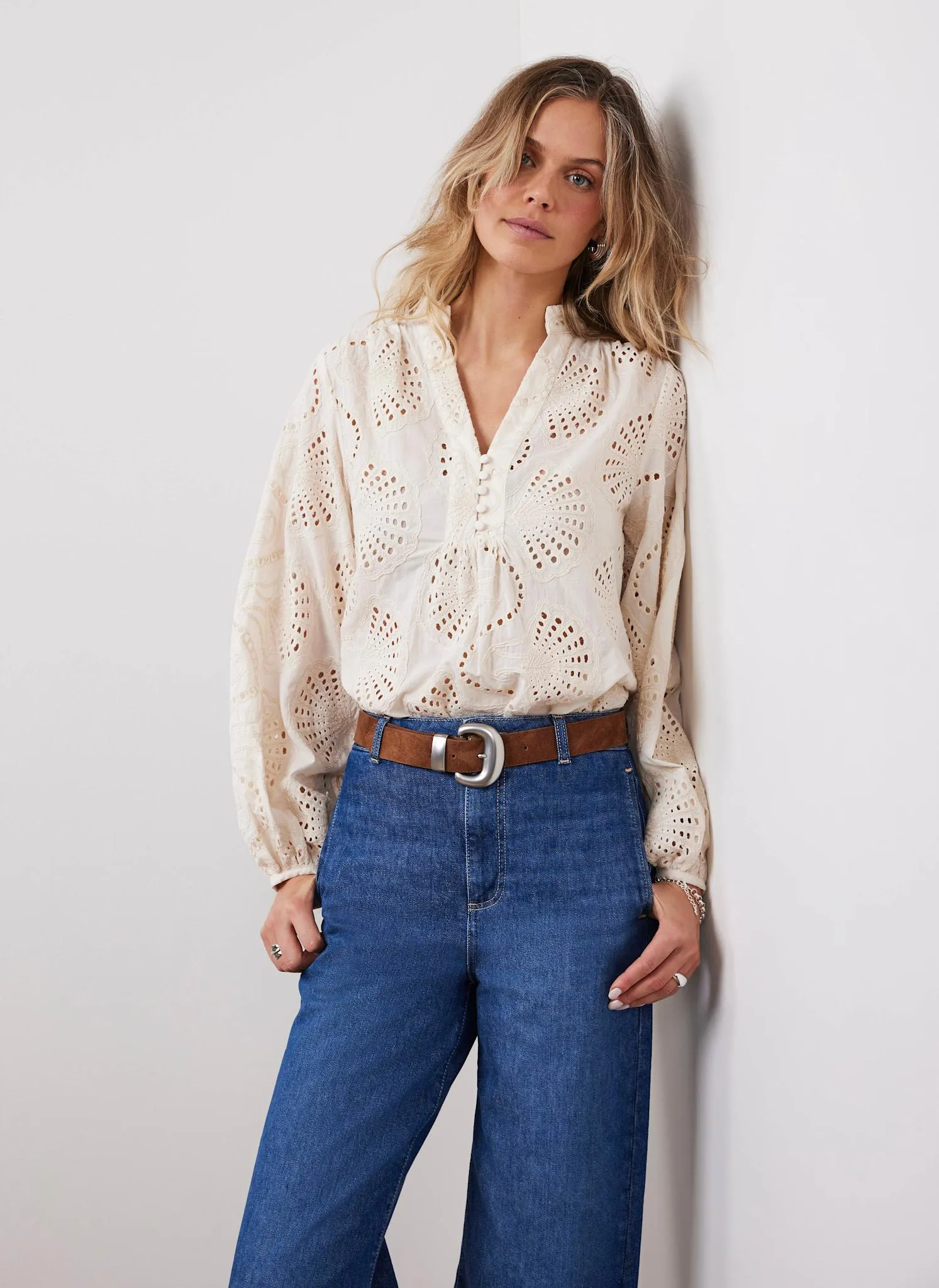 Cream Broderie Cotton Blouse sold by Mint Velvet product image thumbnail 3