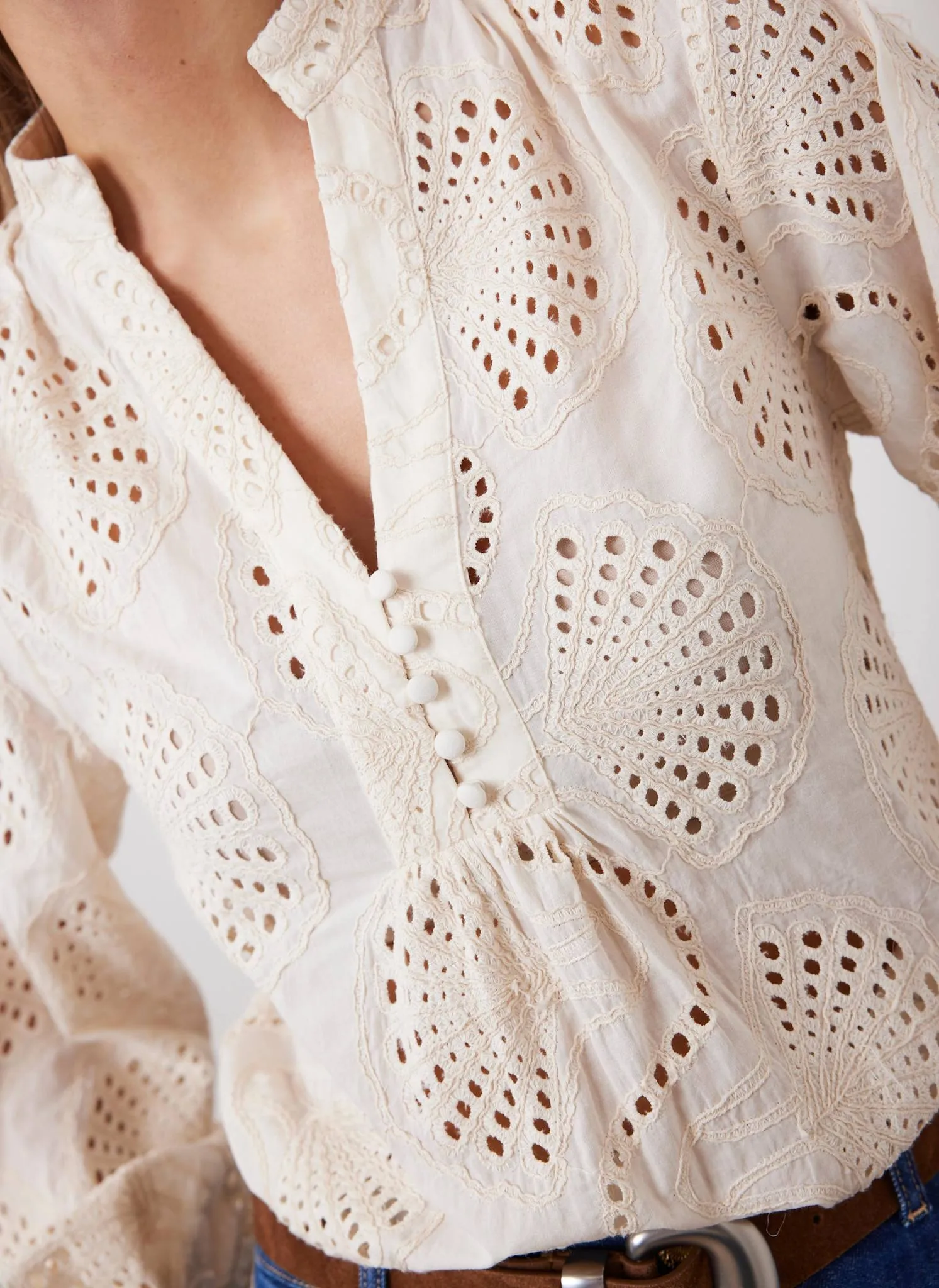 Cream Broderie Cotton Blouse sold by Mint Velvet product image thumbnail 4