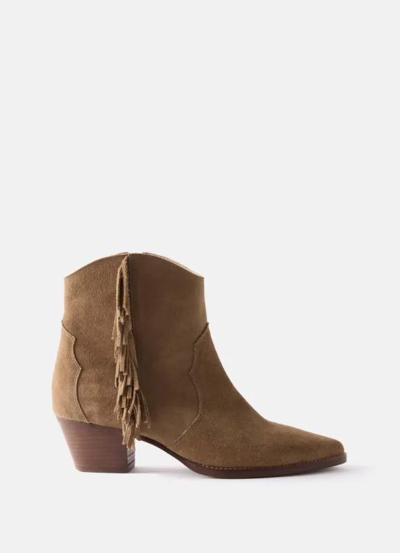 Frankie Neutral Suede Fringe Ankle Boots sold by Mint Velvet