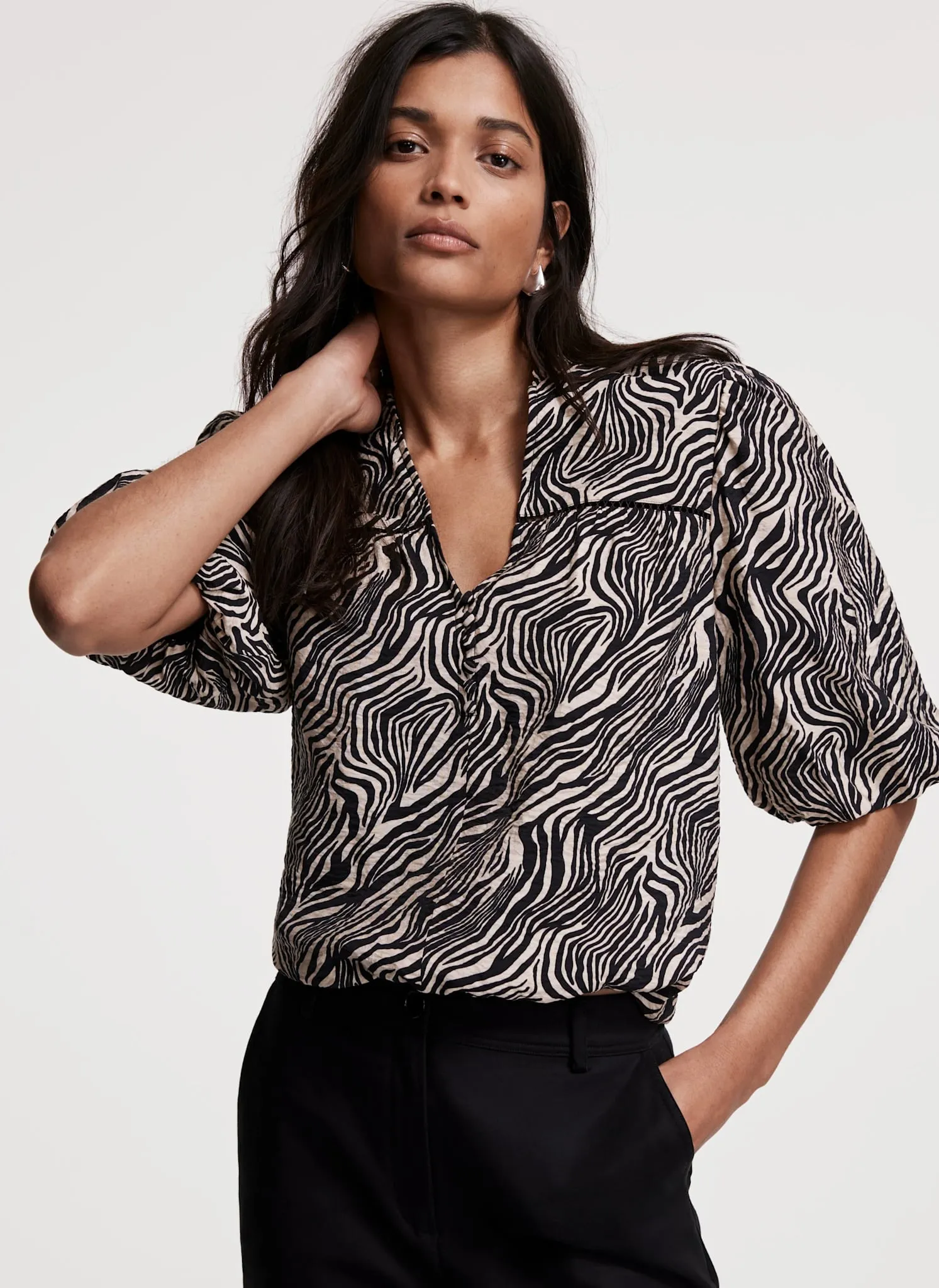 Zebra Print Puff Sleeve Blouse sold by Mint Velvet product image thumbnail 2