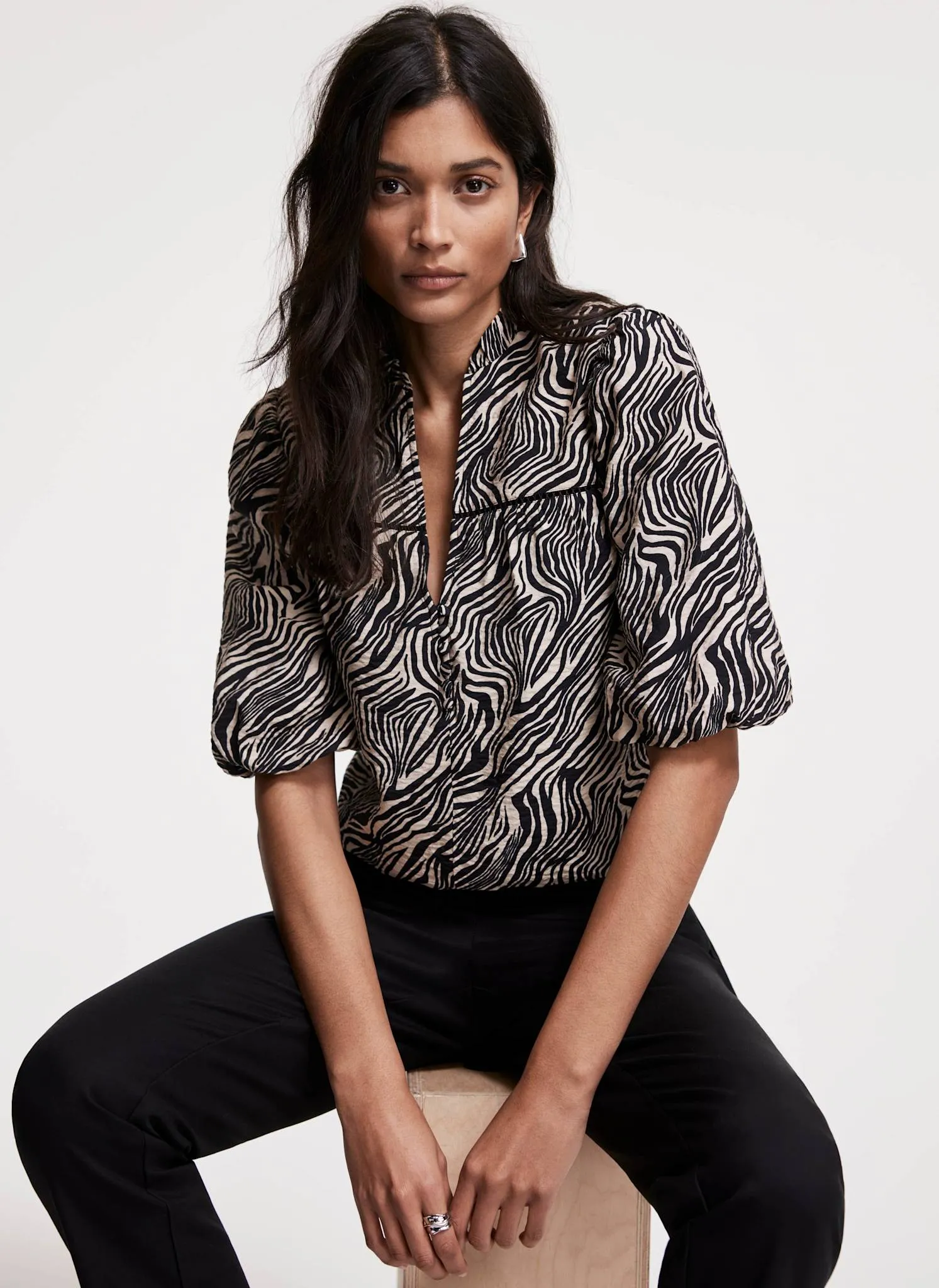 Zebra Print Puff Sleeve Blouse sold by Mint Velvet