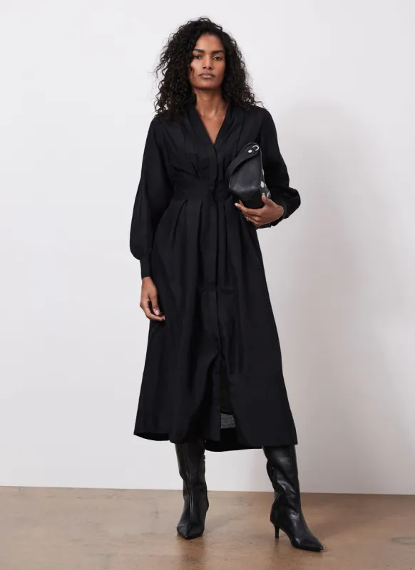Black Pleated Midi Shirt Dress sold by Mint Velvet