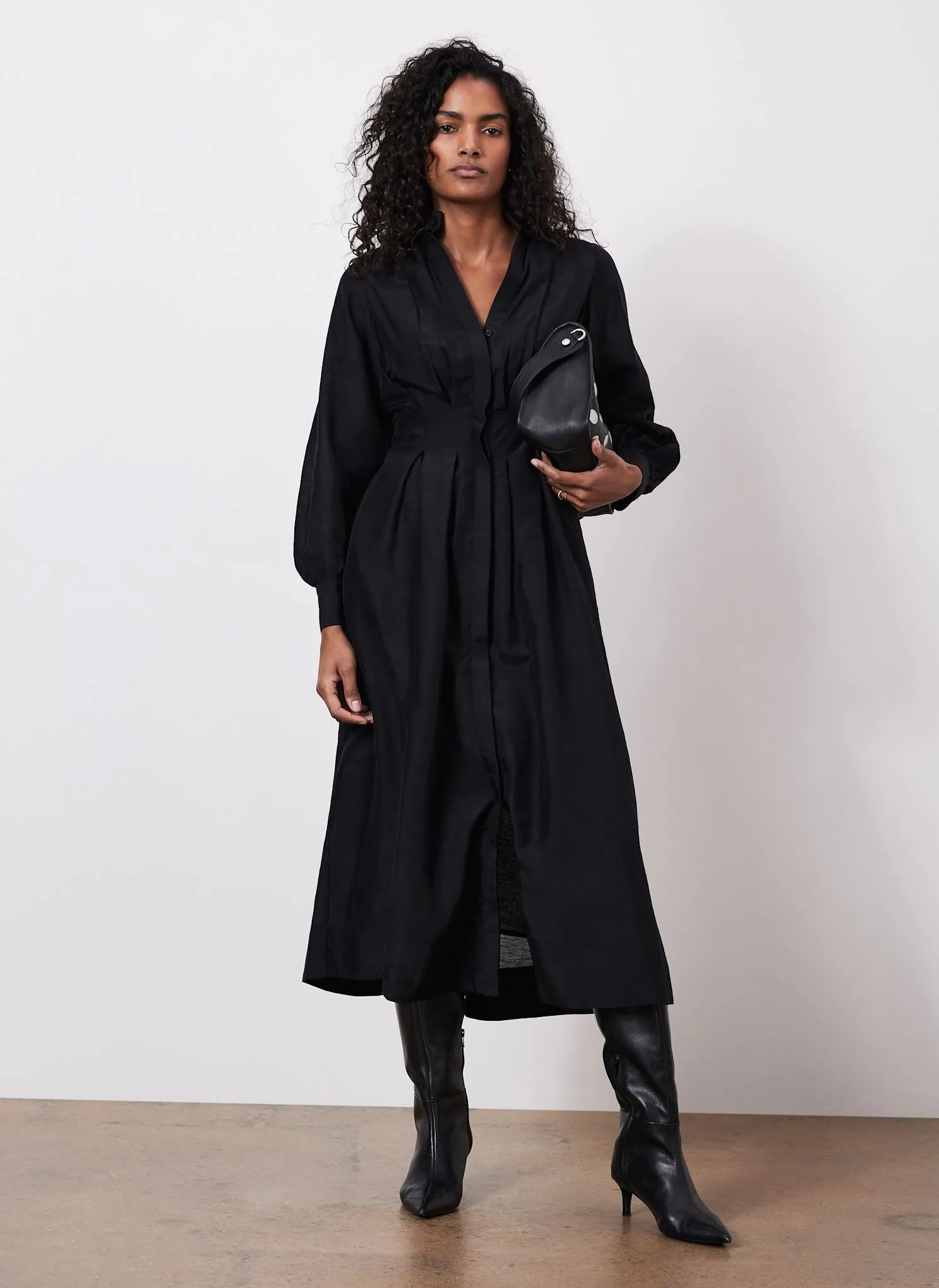Black Pleated Midi Shirt Dress sold by Mint Velvet