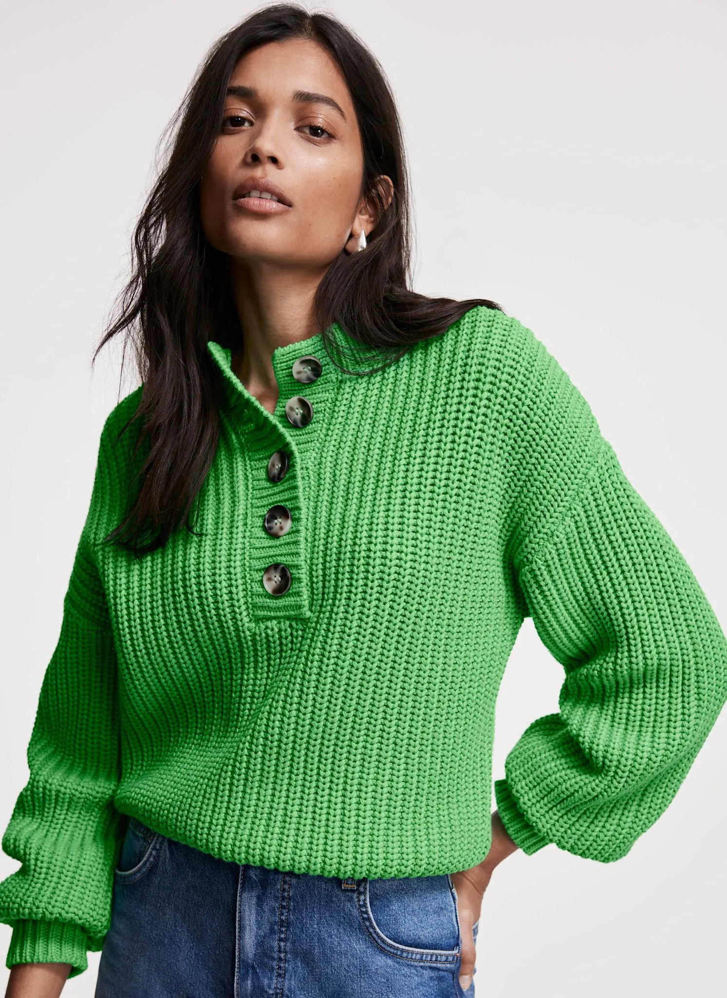 Green Button Detail Jumper sold by Mint Velvet