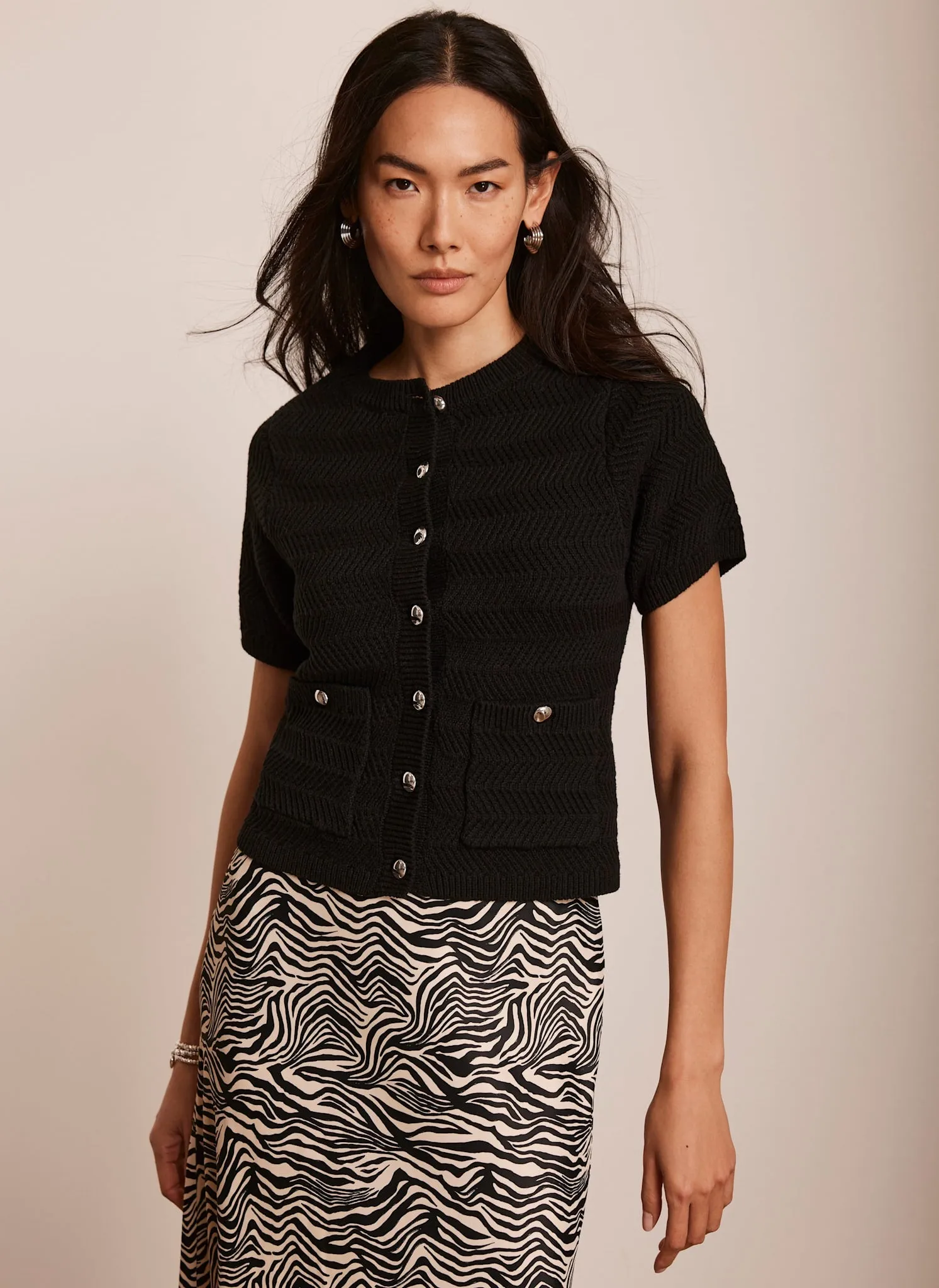 Black Cotton Blend Cardigan sold by Mint Velvet