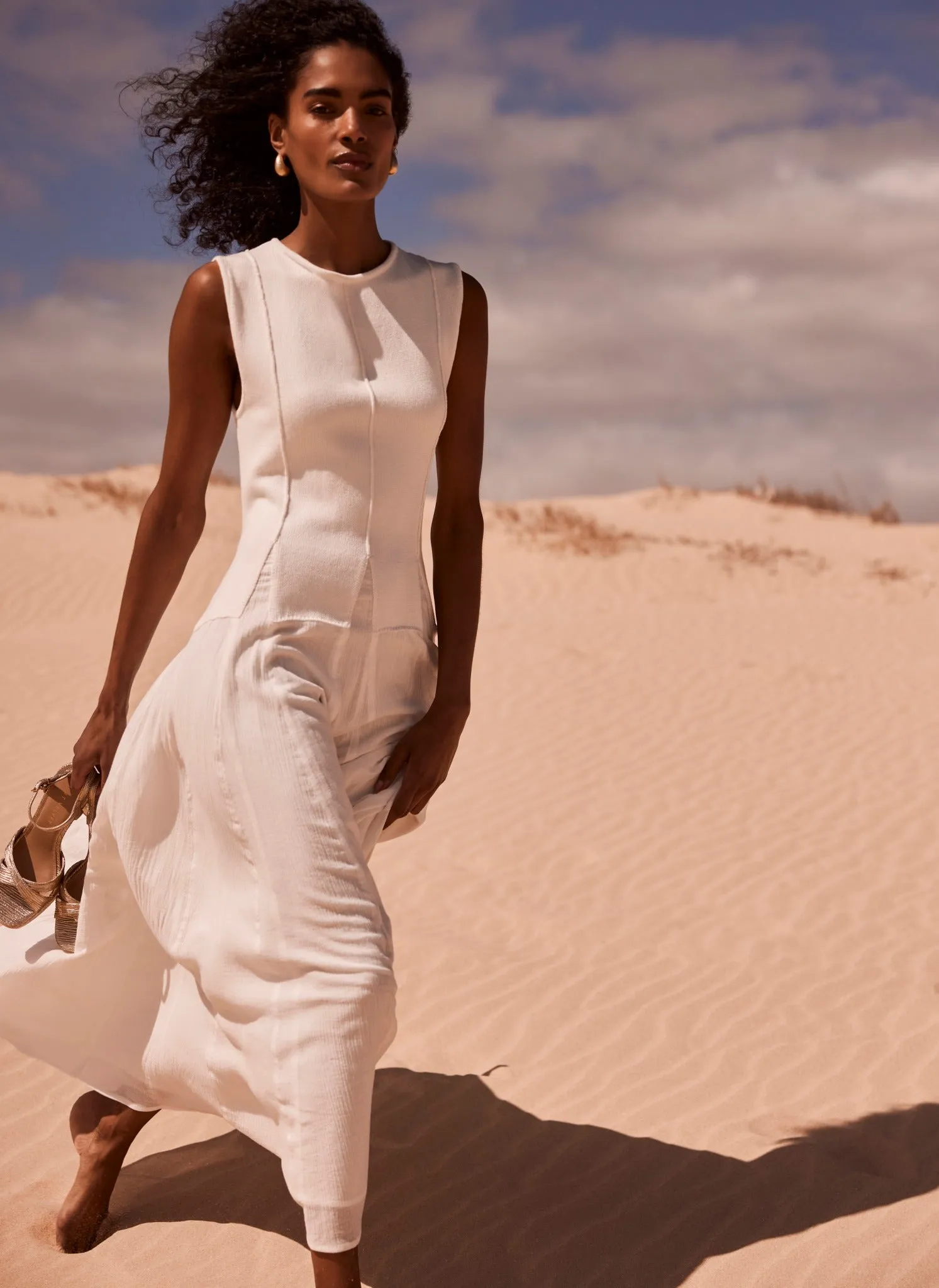 Cream Cotton Drop Waist Maxi Dress sold by Mint Velvet product image thumbnail 5