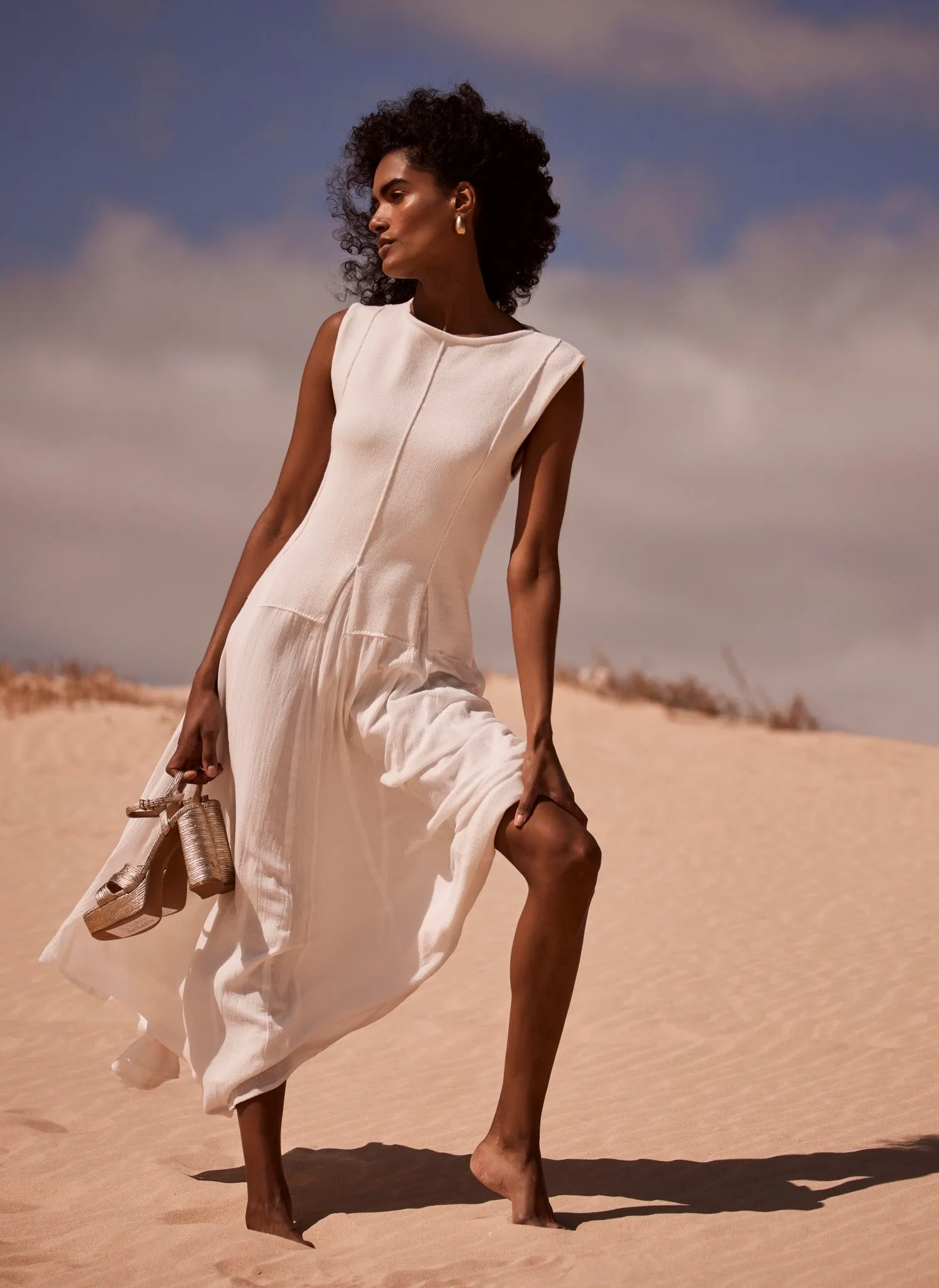 Cream Cotton Drop Waist Maxi Dress sold by Mint Velvet product image thumbnail 2