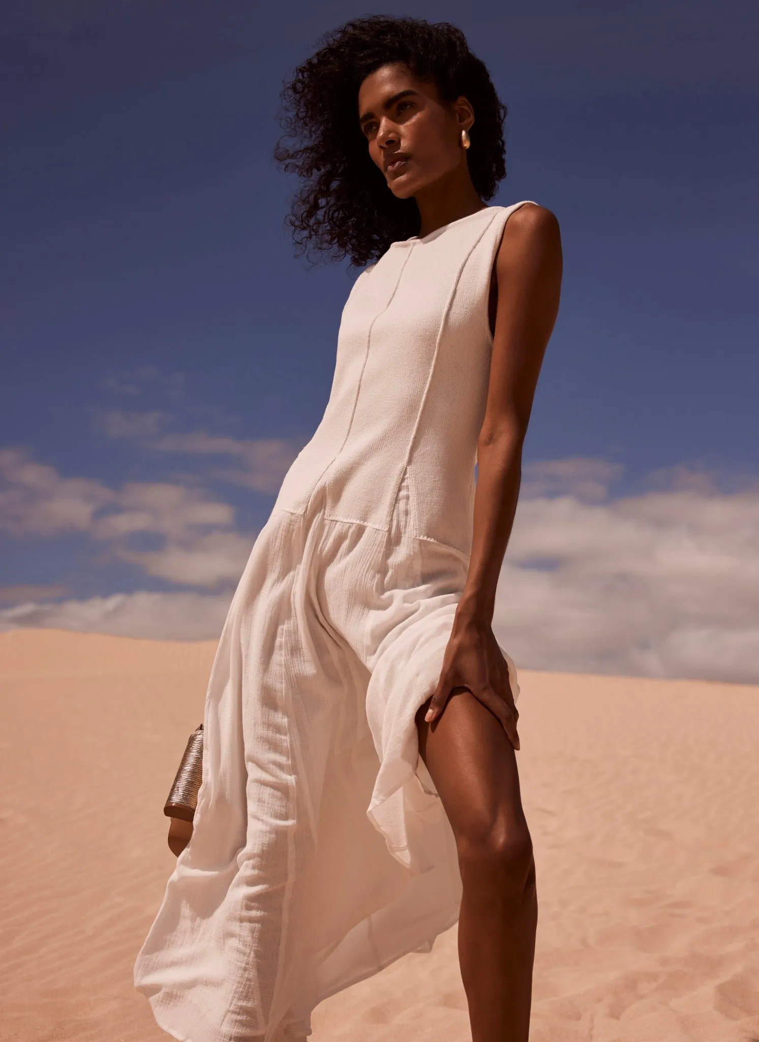 Cream Cotton Drop Waist Maxi Dress sold by Mint Velvet product image thumbnail 4