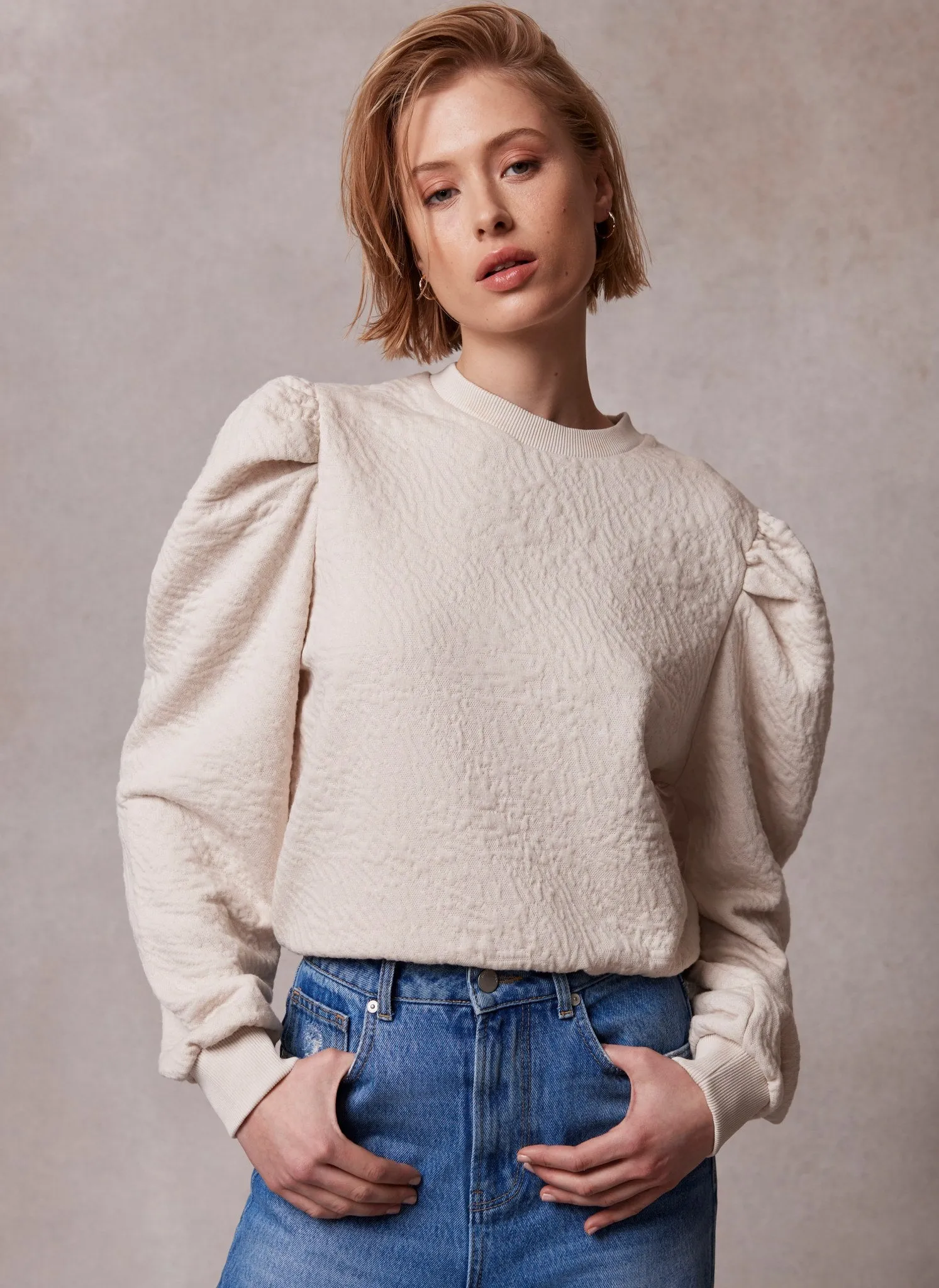 Neutral Puff Sleeve Sweatshirt sold by Mint Velvet product image thumbnail 5