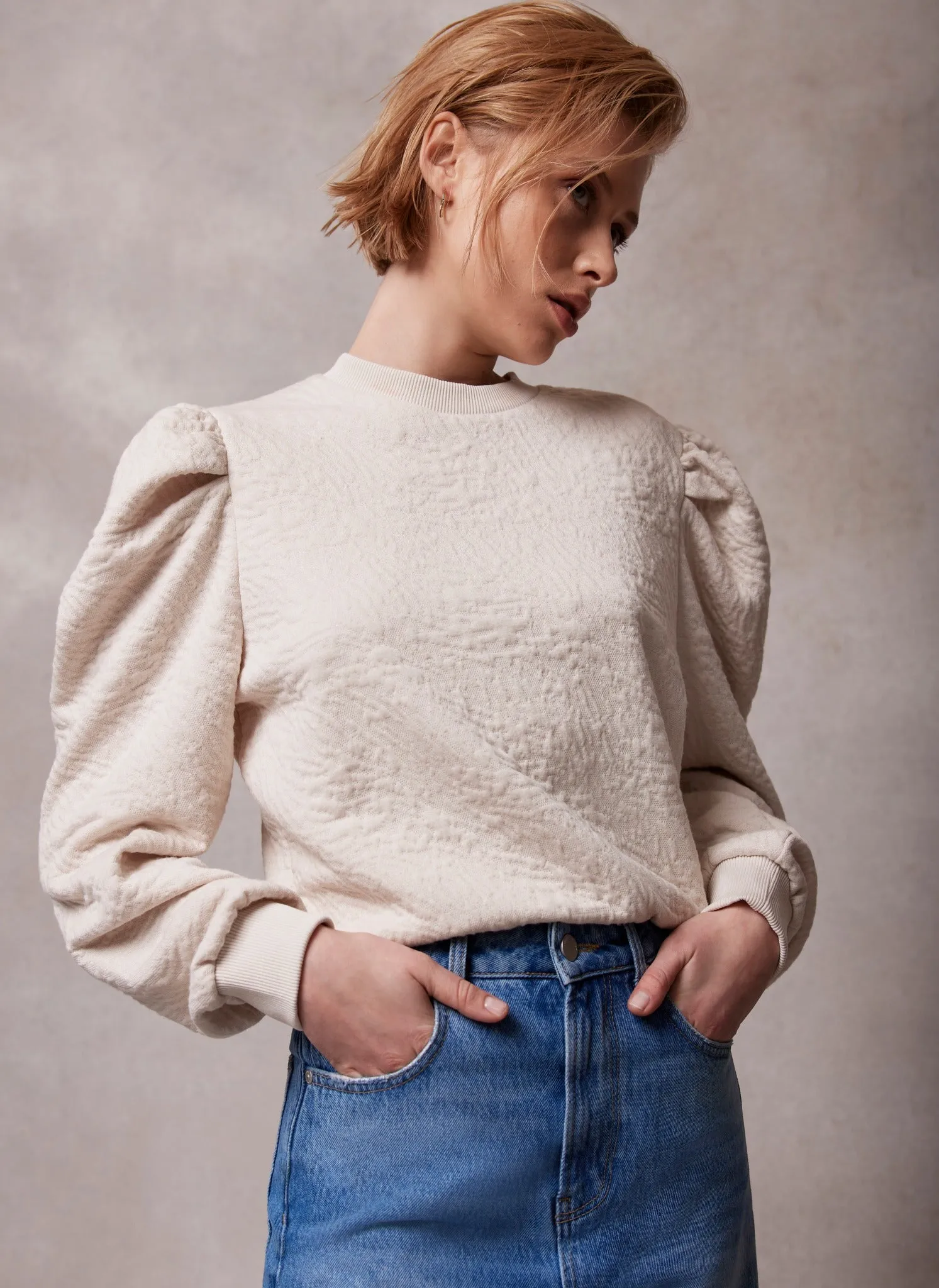 Neutral Puff Sleeve Sweatshirt sold by Mint Velvet