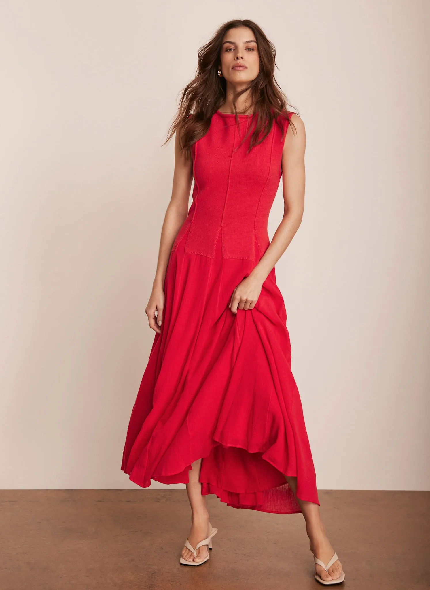 Red Cotton Drop Waist Maxi Dress sold by Mint Velvet