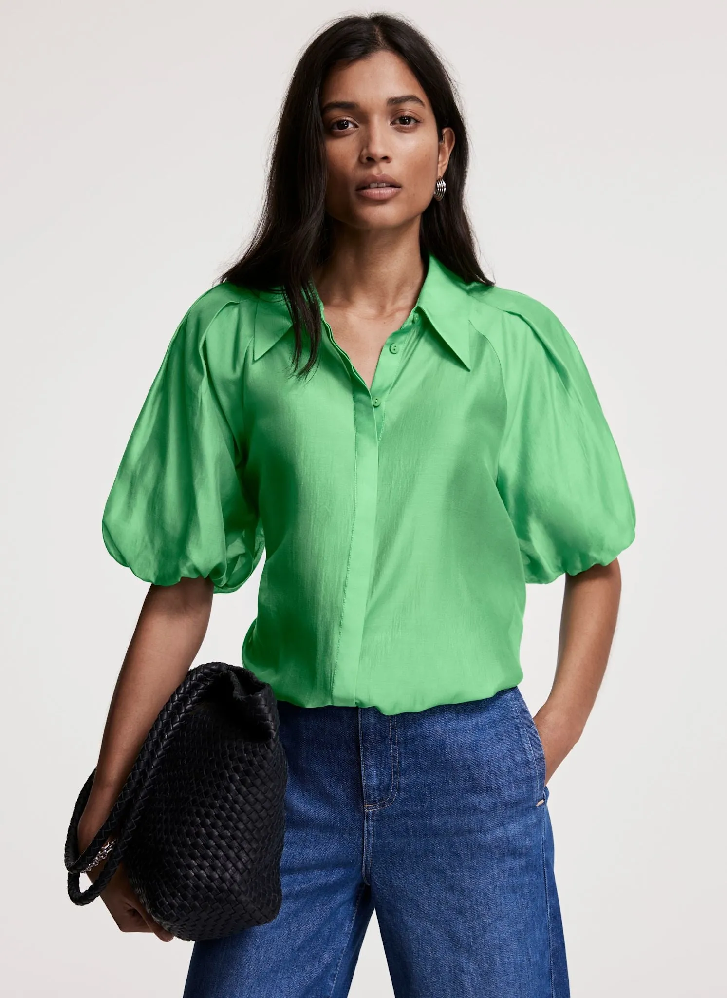 Green Sheer Puff Sleeve Shirt sold by Mint Velvet product image thumbnail 2