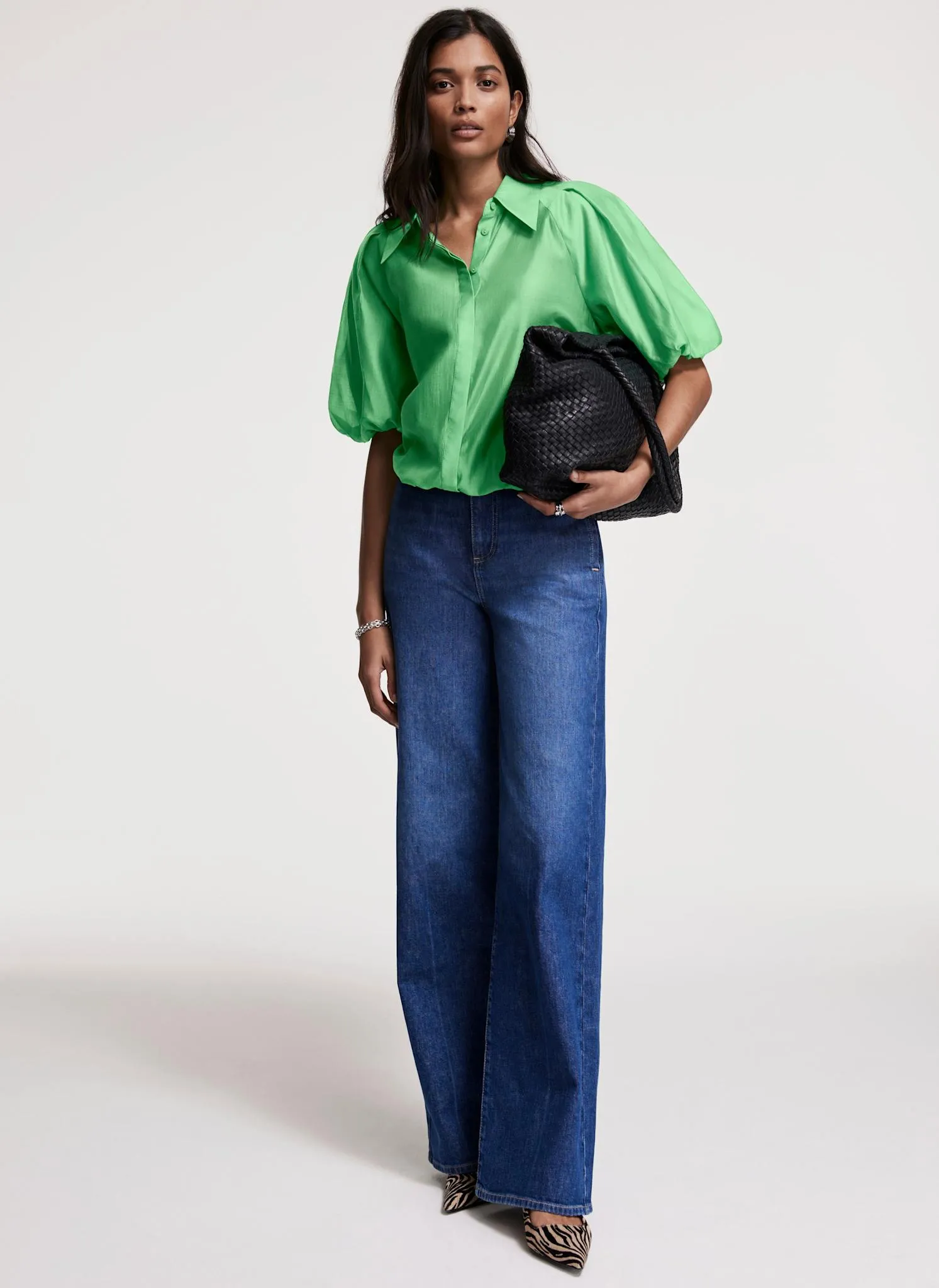 Green Sheer Puff Sleeve Shirt sold by Mint Velvet product image thumbnail 3