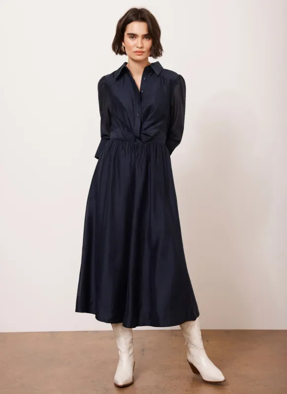 Navy Twist Detail Midi Dress sold by Mint Velvet